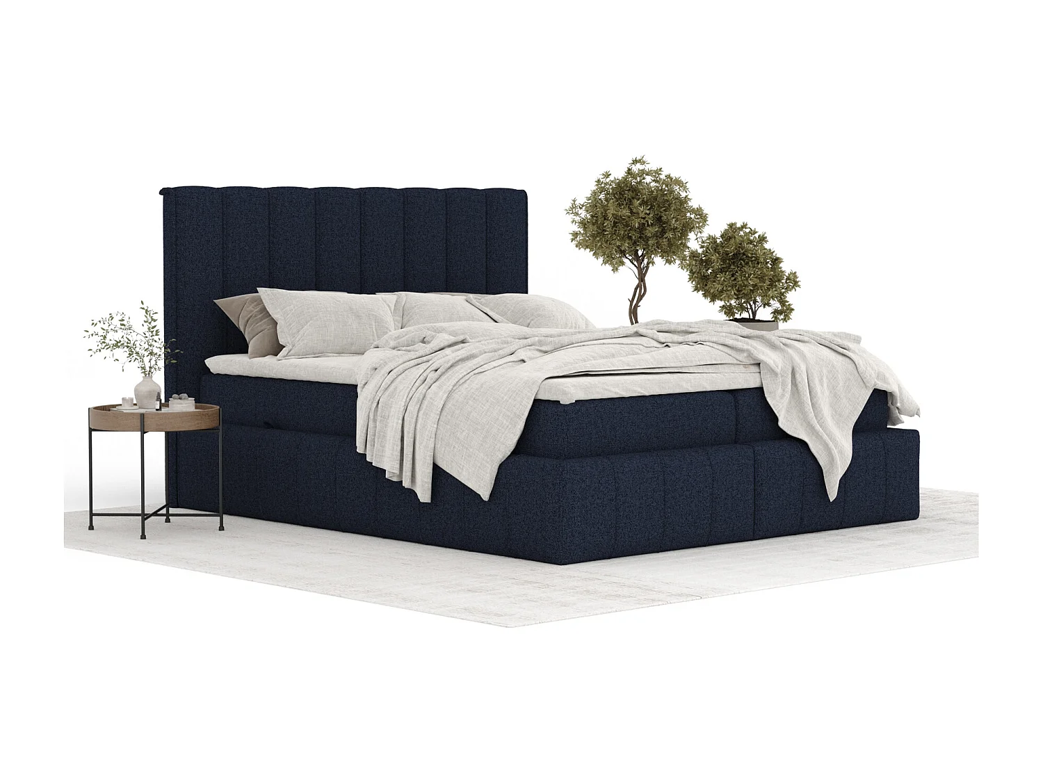 Lit boxspring en toile tissée Moretti - matelas - surmatelas - 200x200 cm - bleu marine