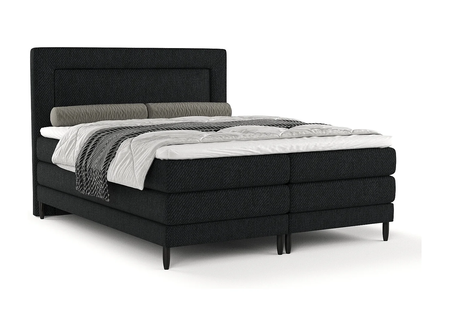 Łóżko boxspring w tkaninie plecionej Madame - materac - topper - 160x200 cm - czarny