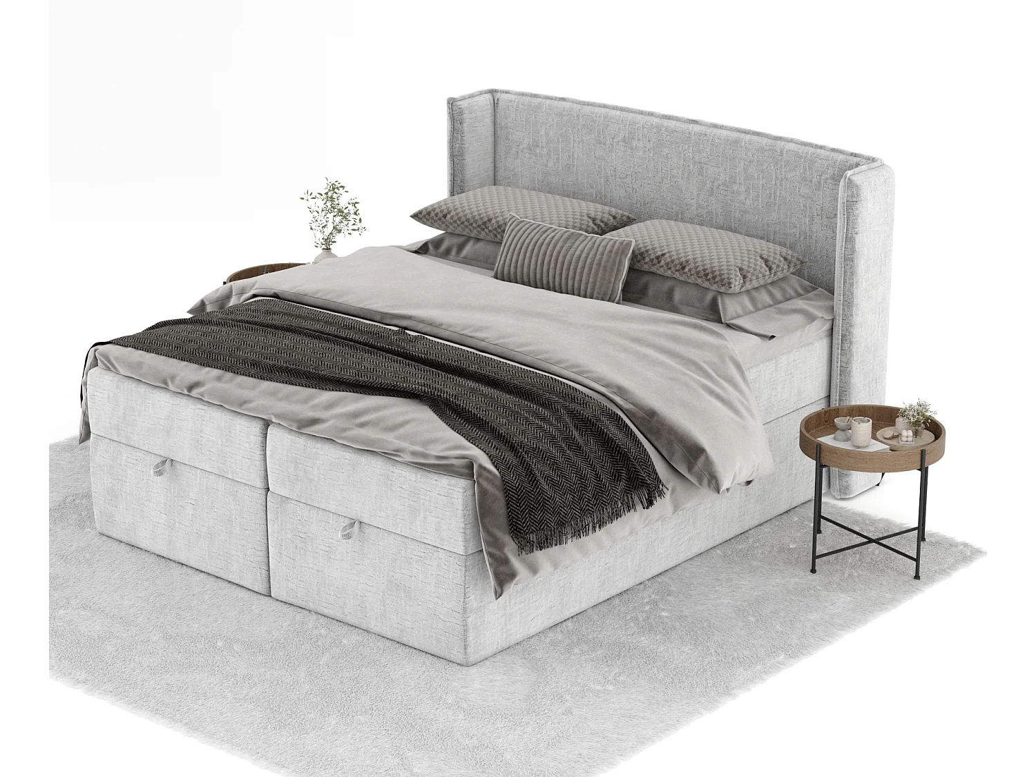 Boxspringbett aus Chenille-Stoff Passion - Matratze - Toppermatratze - 180x200 cm - hellgrau