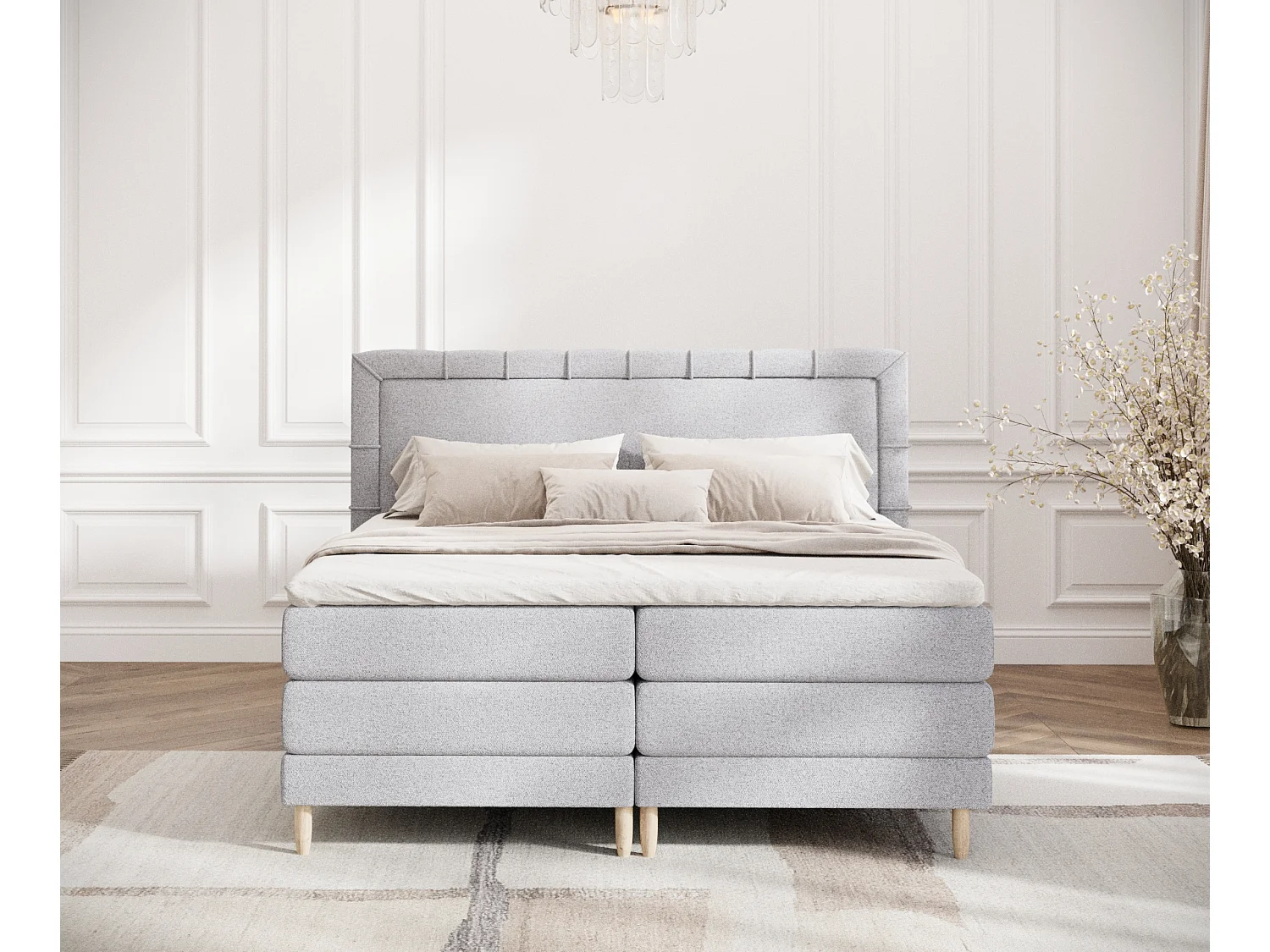 Boxspringbett aus Webstoff Rimini - Matratze - Toppermatratze - 200x200 cm - hellgrau