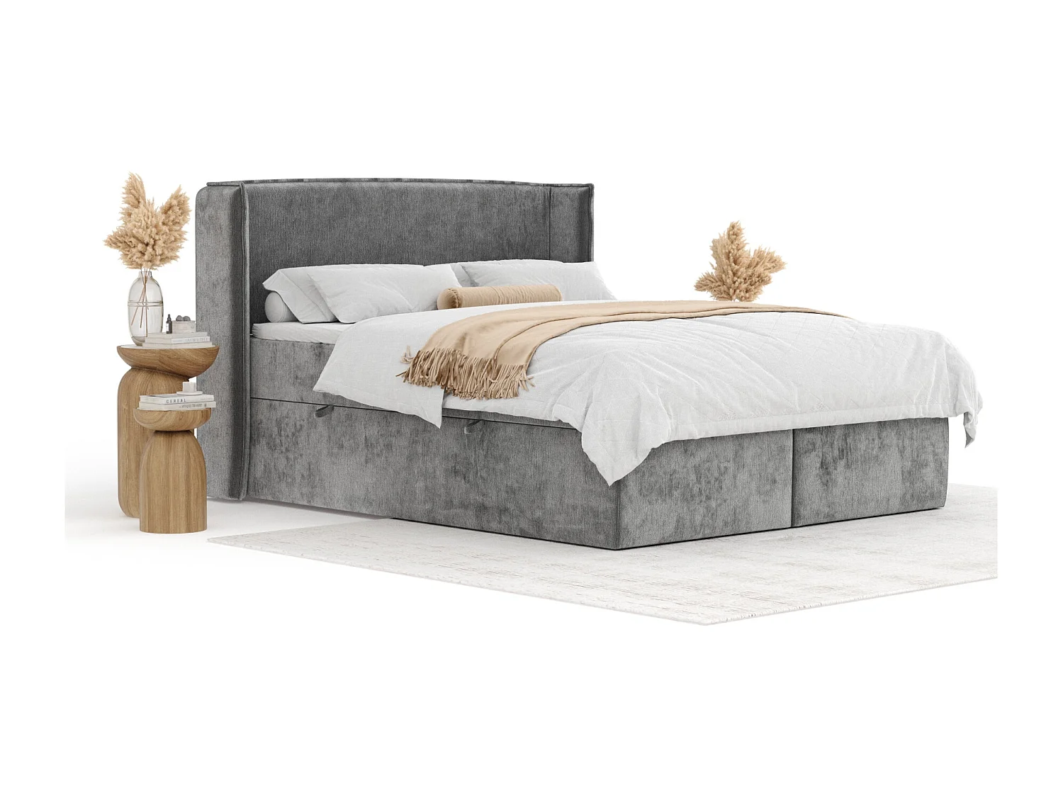 Boxspringbett aus Chenille-Stoff Skyline - Matratze - Toppermatratze - 140x200 cm - grau