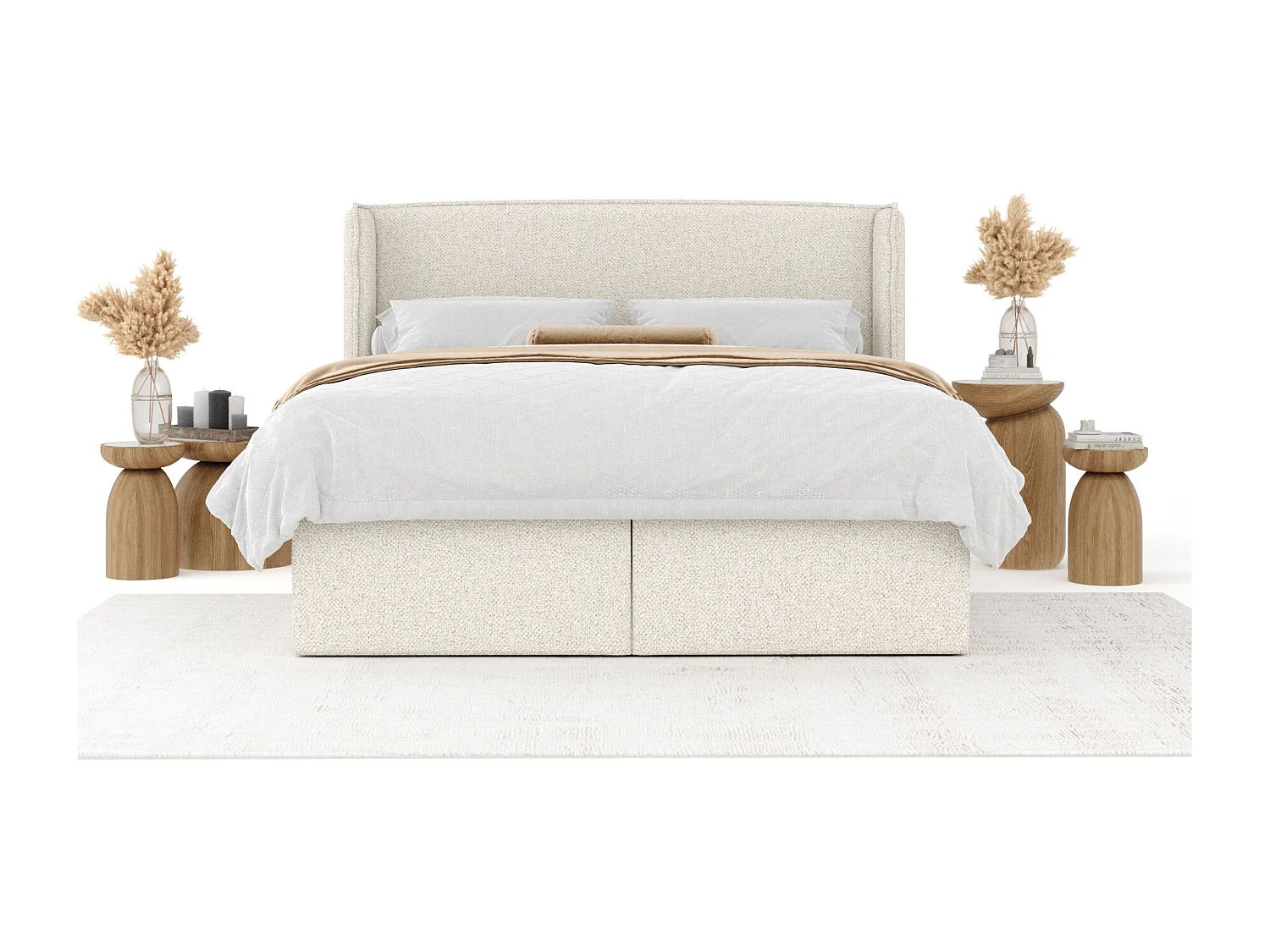 Boxspringbett aus Boucle-Stoff Skyline - Matratze - Toppermatratze - 180x200 cm - creme