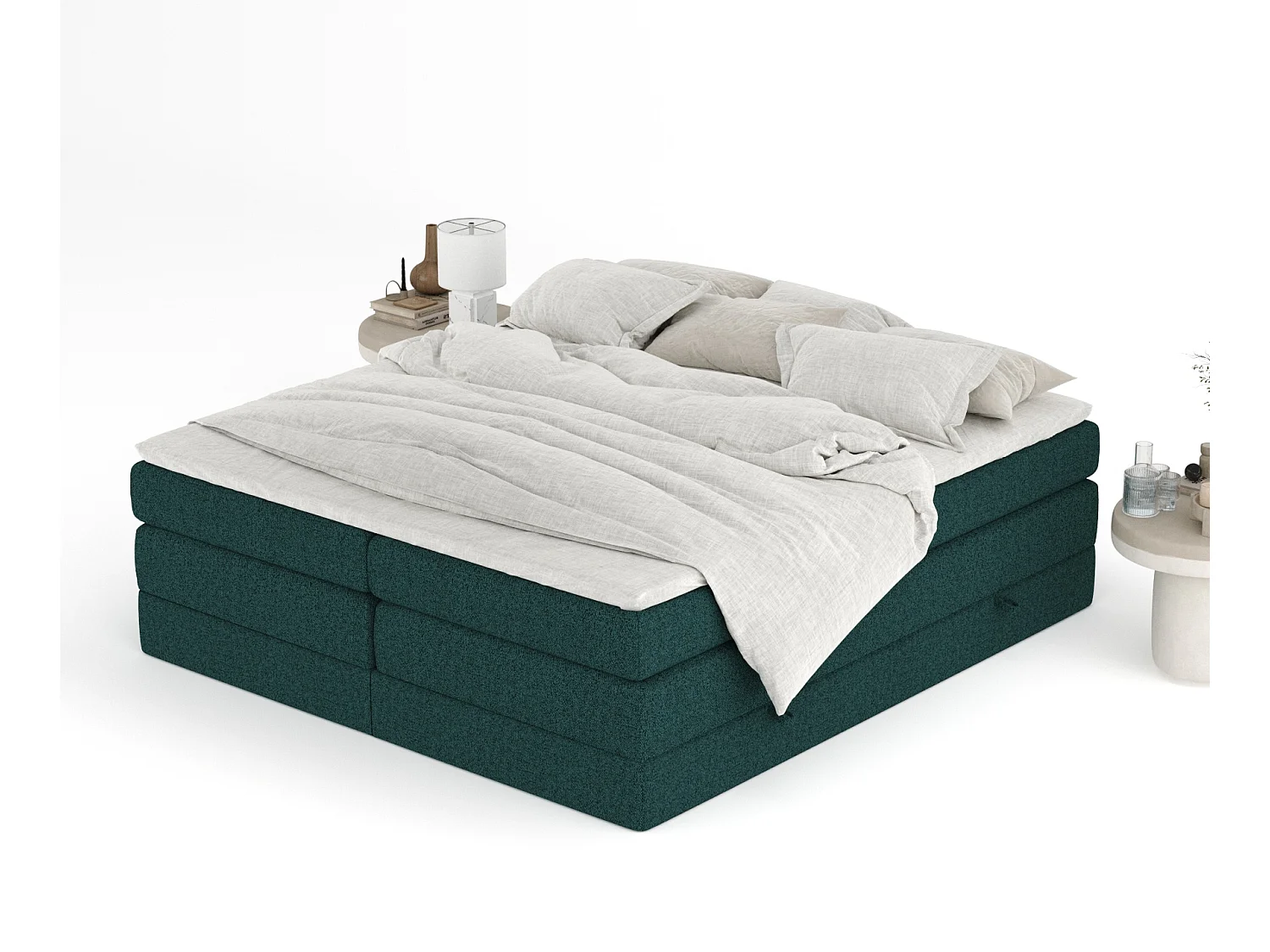 Lit boxspring en toile tissée Juniper - matelas - surmatelas - 200x200 cm - vert