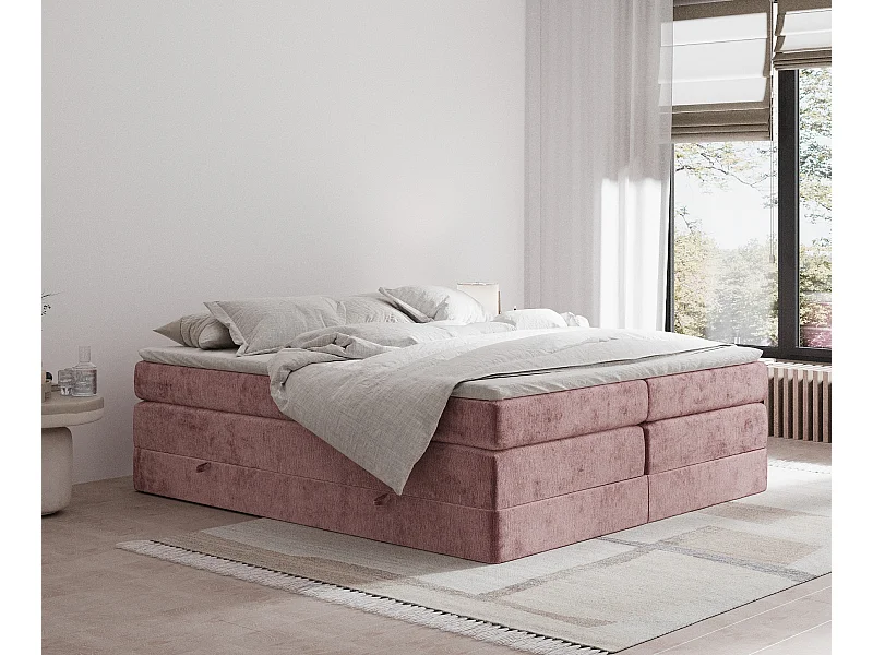 Boxspringbett aus Chenille-Stoff Juniper - Matratze - Toppermatratze - 180x200 cm - rosa