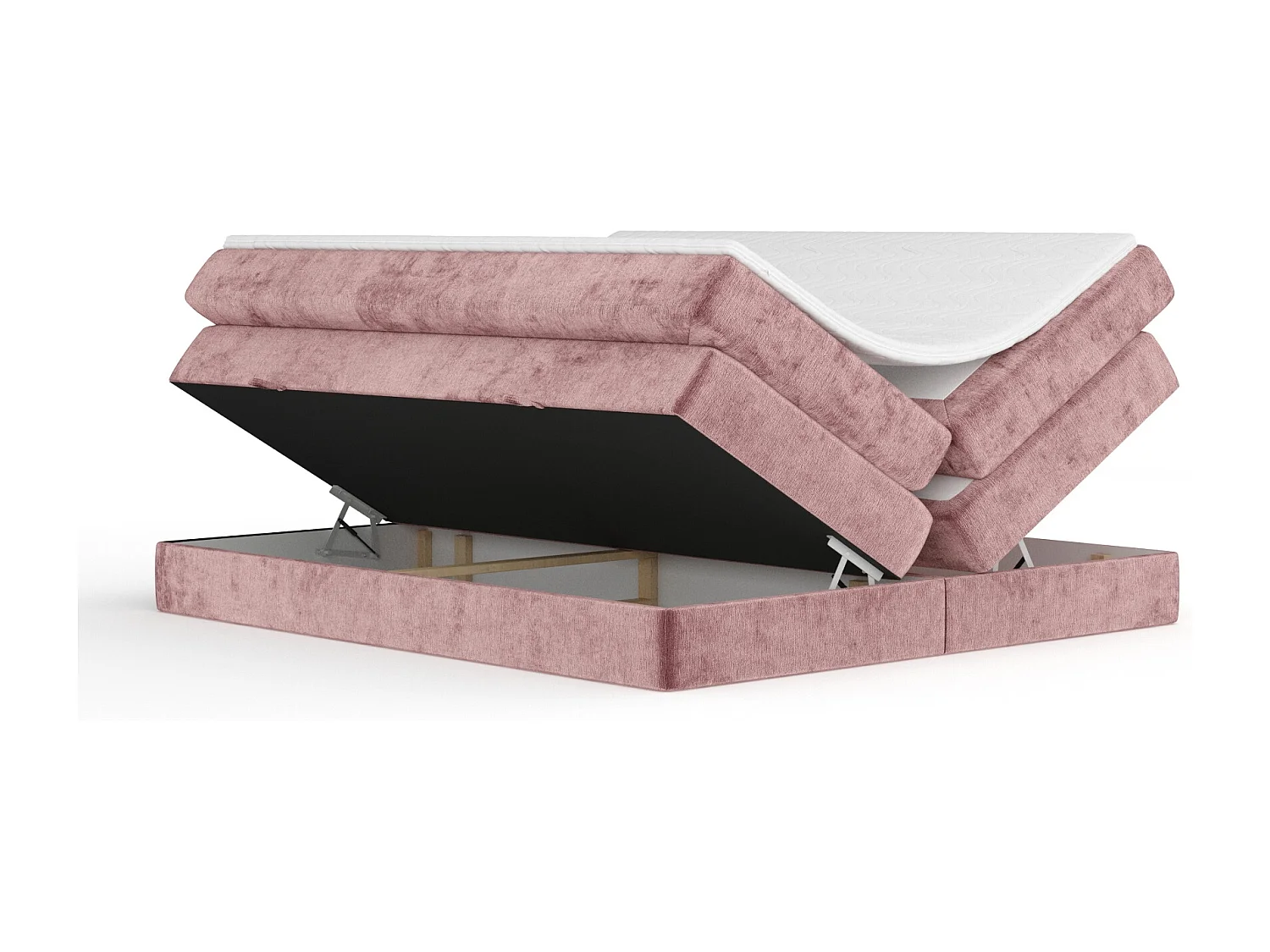 Boxspringbett aus Chenille-Stoff Juniper - Matratze - Toppermatratze - 180x200 cm - rosa