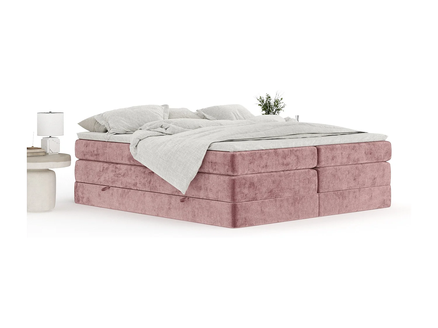 Boxspringbett aus Chenille-Stoff Juniper - Matratze - Toppermatratze - 180x200 cm - rosa