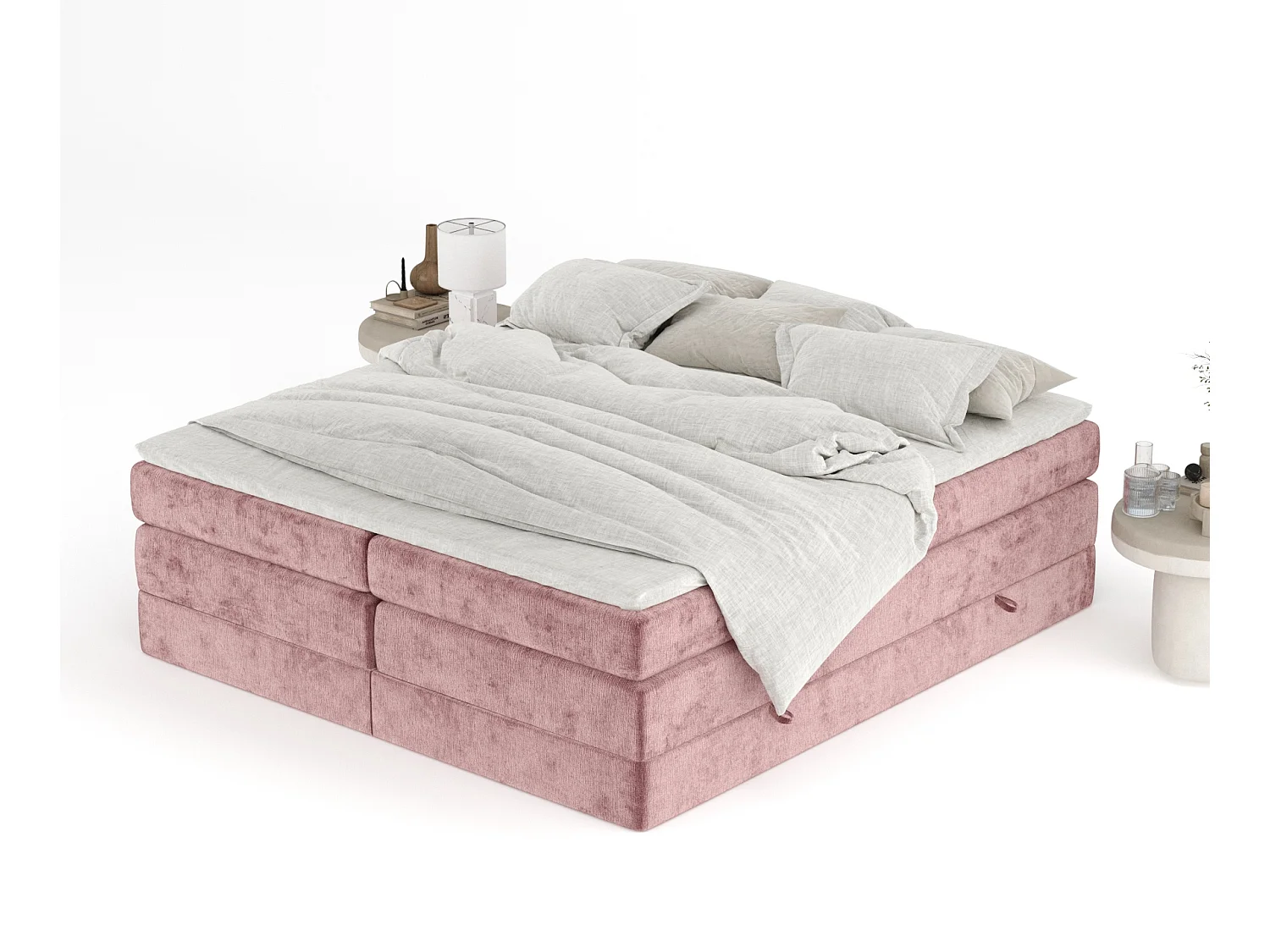 Boxspringbett aus Chenille-Stoff Juniper - Matratze - Toppermatratze - 180x200 cm - rosa