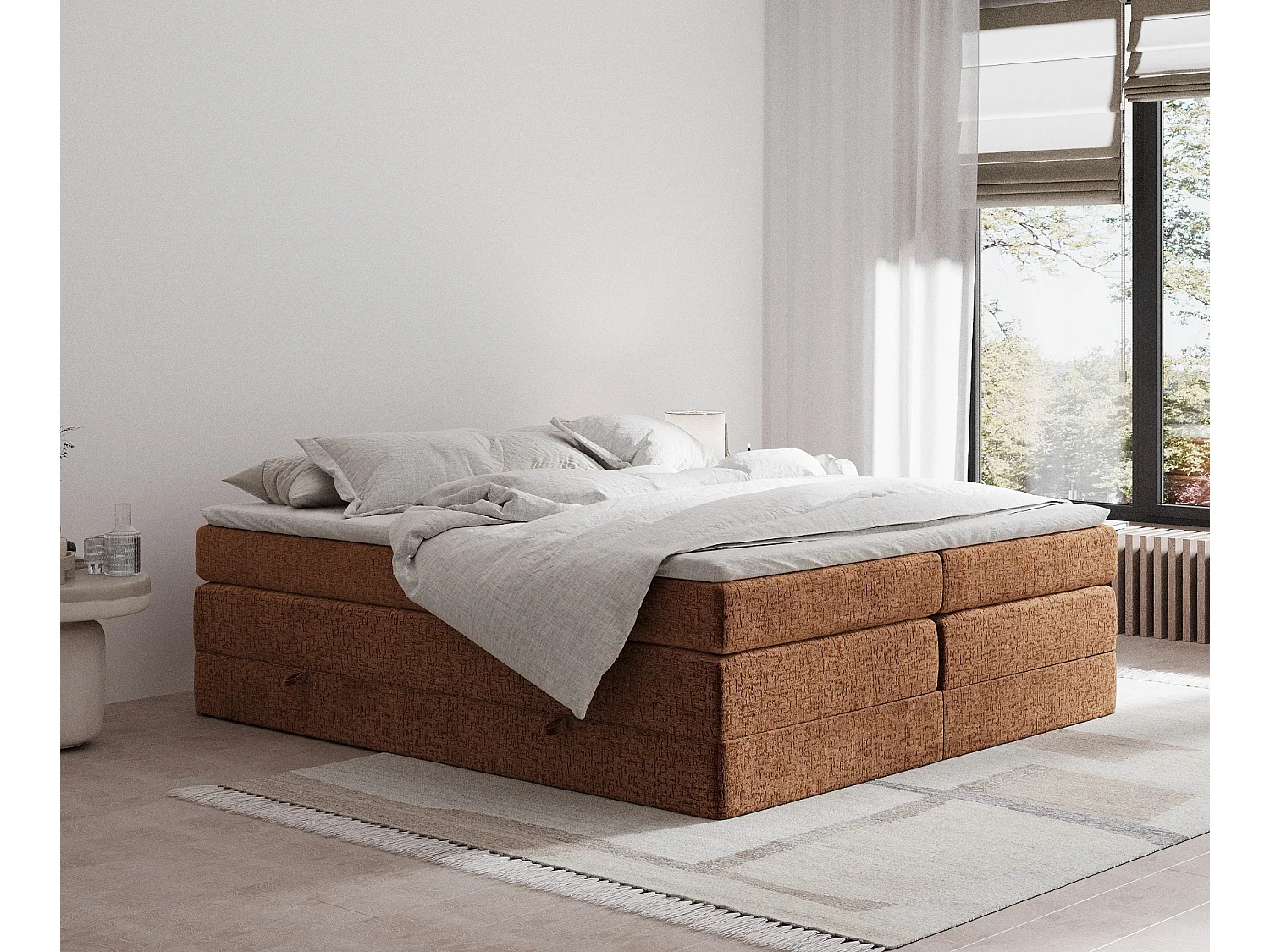 Lit boxspring en tissu chenille Juniper - matelas - surmatelas - 180x200 cm - couleur cuivre