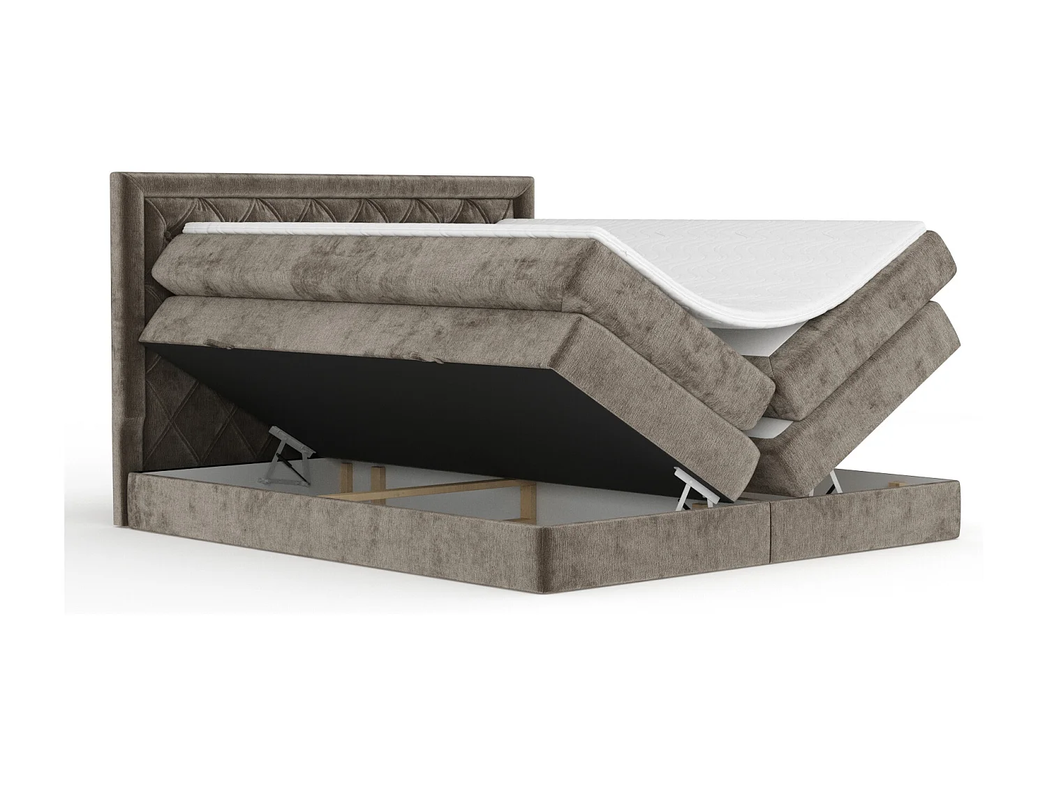 Boxspringbett aus Chenille-Stoff Aurelia - Matratze - Toppermatratze - 160x200 cm - braun