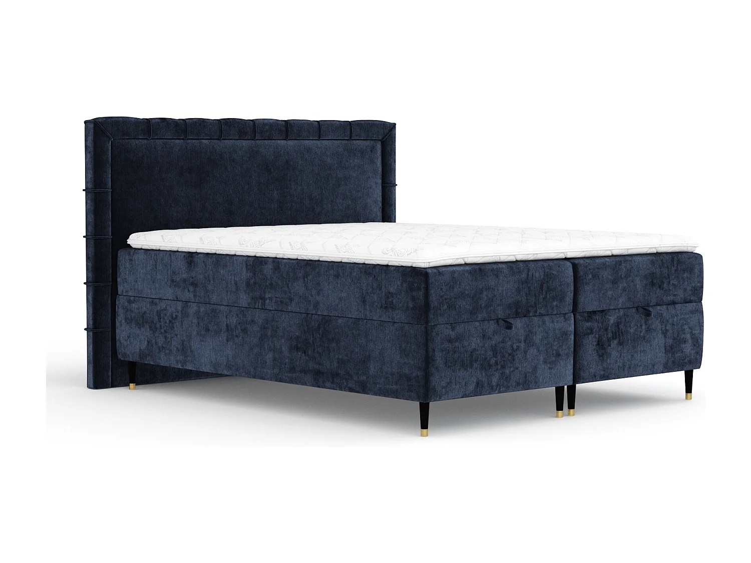 Boxspringbett aus Chenille-Stoff Voyage - Matratze - Toppermatratze - 200x200 cm - marineblau