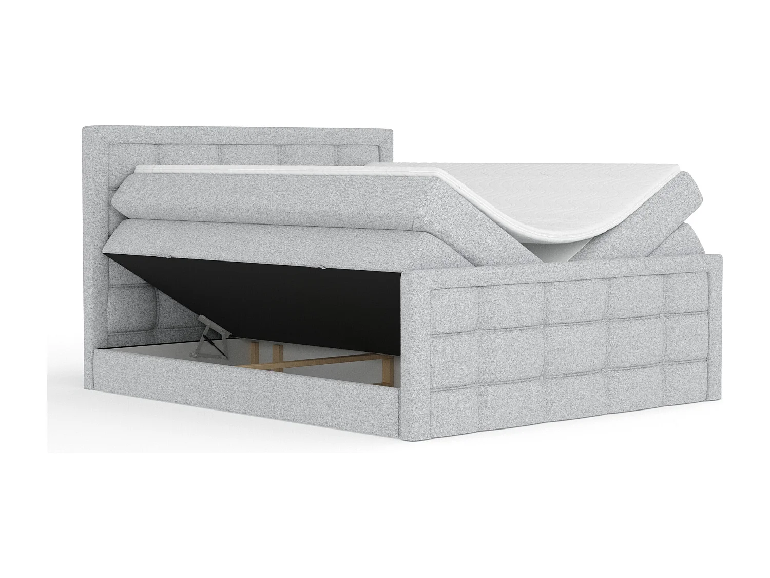 Lit boxspring en toile tissée Ambrosia - matelas - surmatelas - 200x200 cm - gris clair