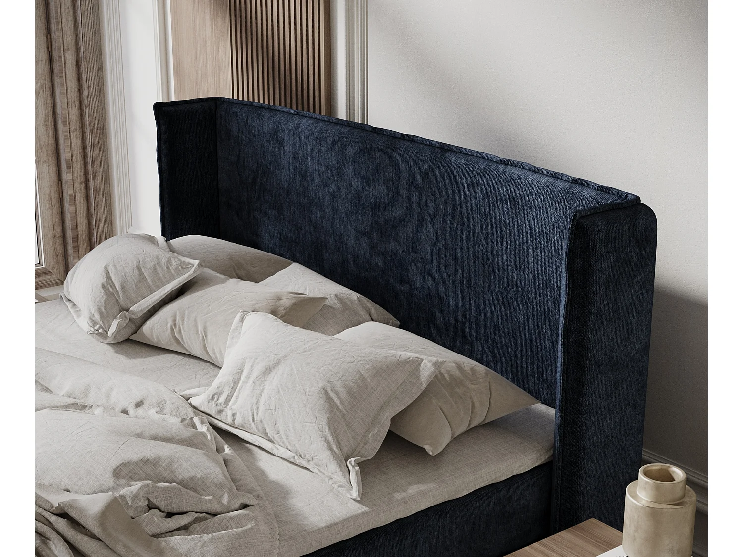 Boxspringbett aus Chenille-Stoff Ardis - Matratze - Toppermatratze - 180x200 cm - marineblau