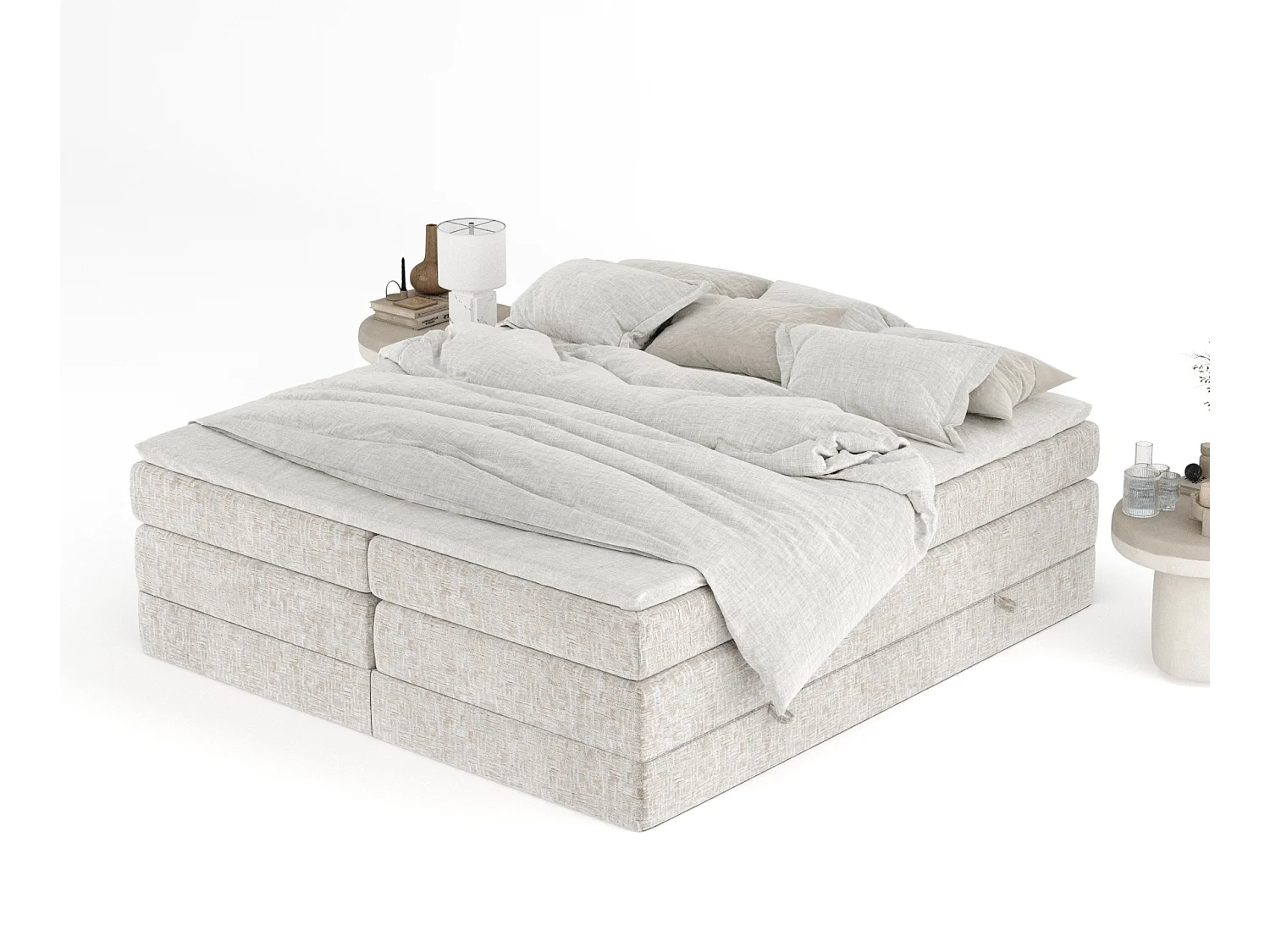 Lit boxspring en tissu chenille Juniper - matelas - surmatelas - 140x200 cm - beige