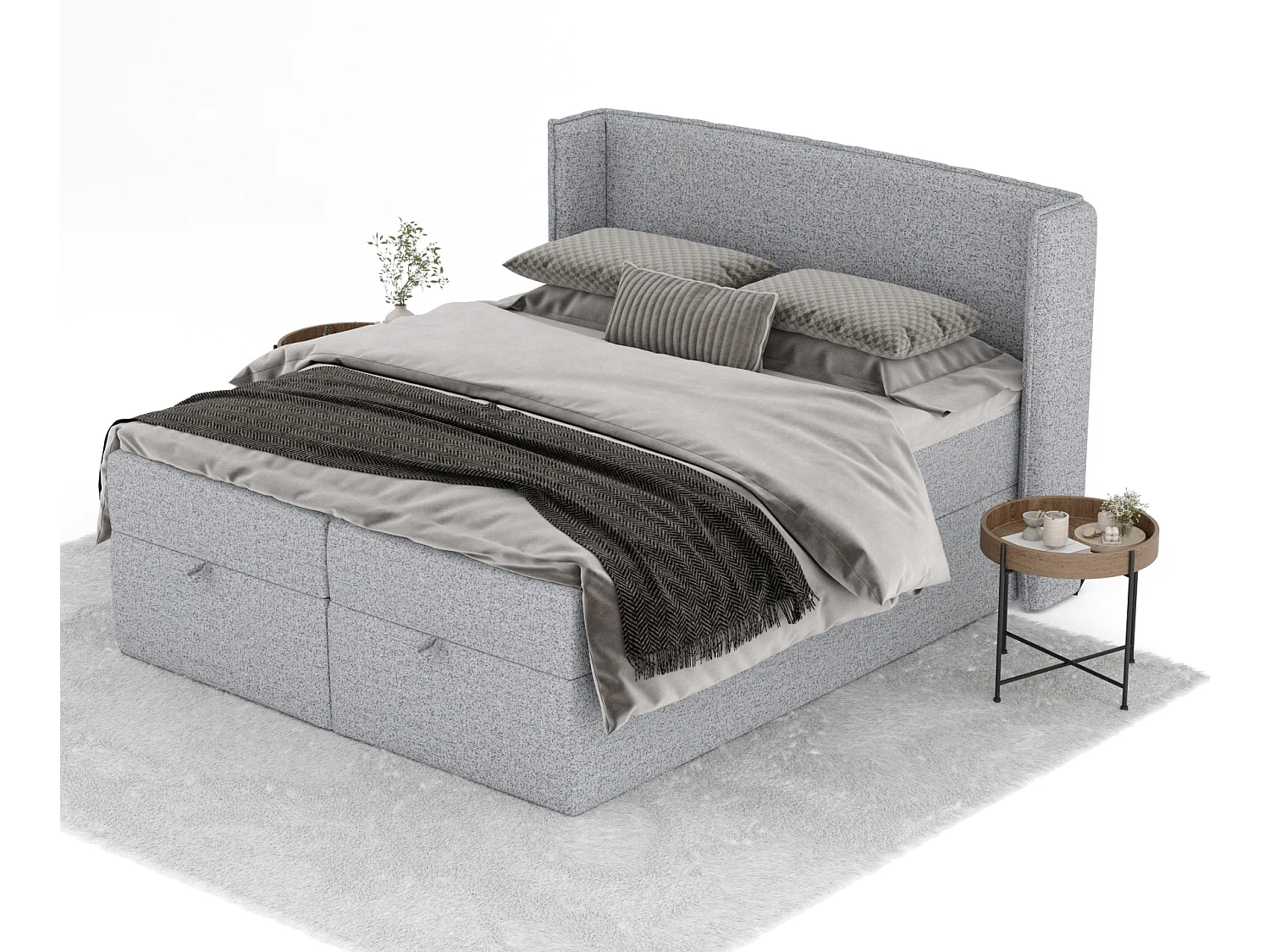Lit boxspring en toile tissée Passion - matelas - surmatelas - 140x200 cm - gris