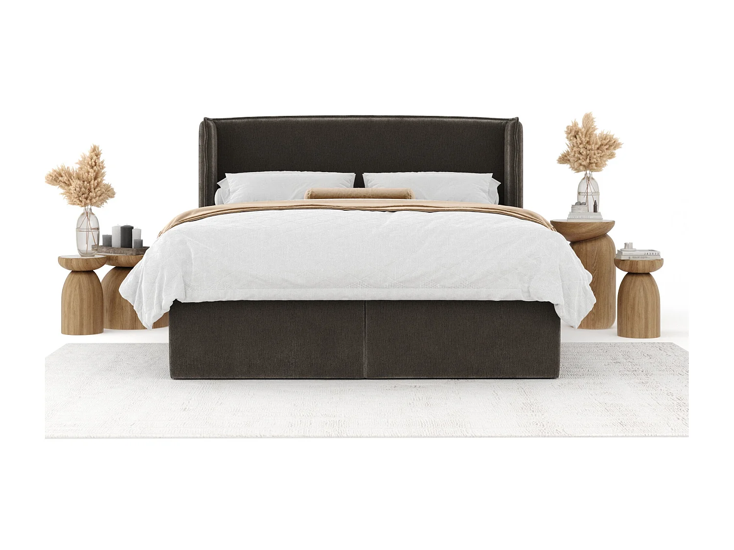 Lit boxspring en tissu chenille Skyline - matelas - surmatelas - 140x200 cm - brun