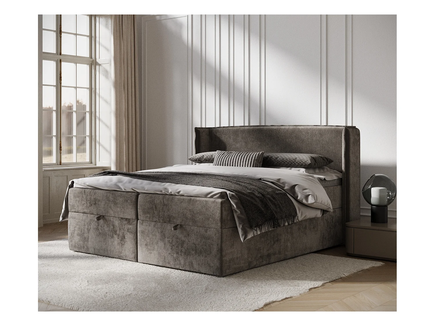 Lit boxspring en tissu chenille Passion - matelas - surmatelas - 160x200 cm - brun