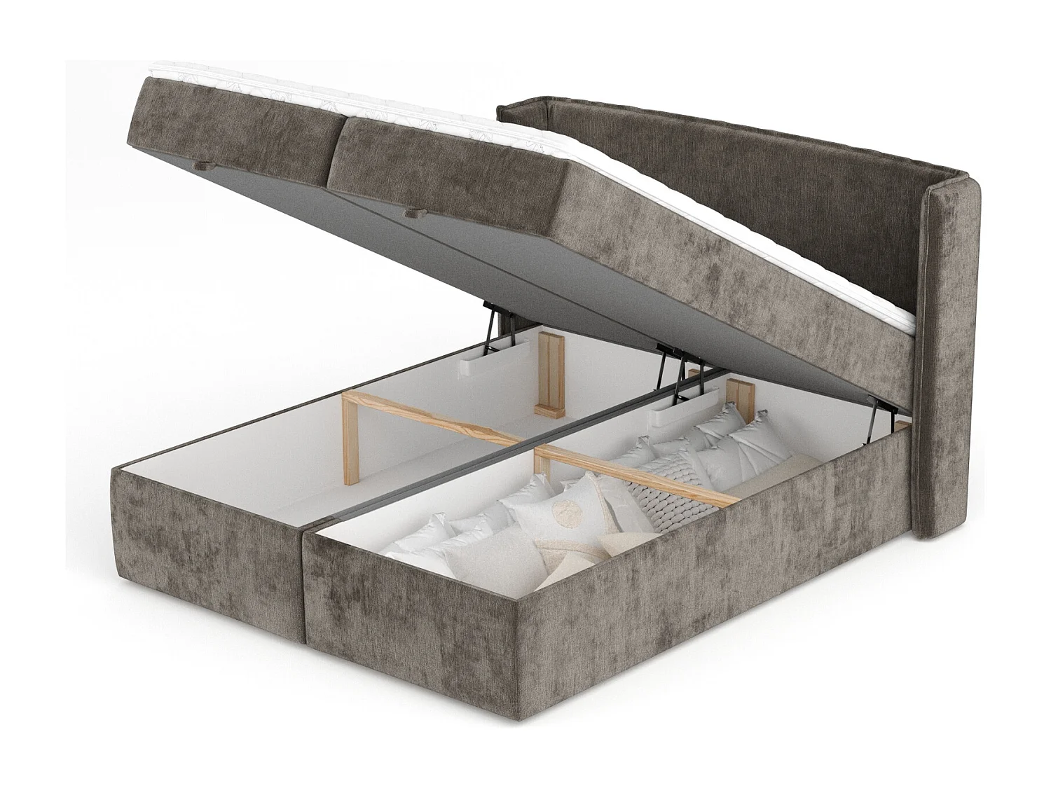 Lit boxspring en tissu chenille Passion - matelas - surmatelas - 160x200 cm - brun