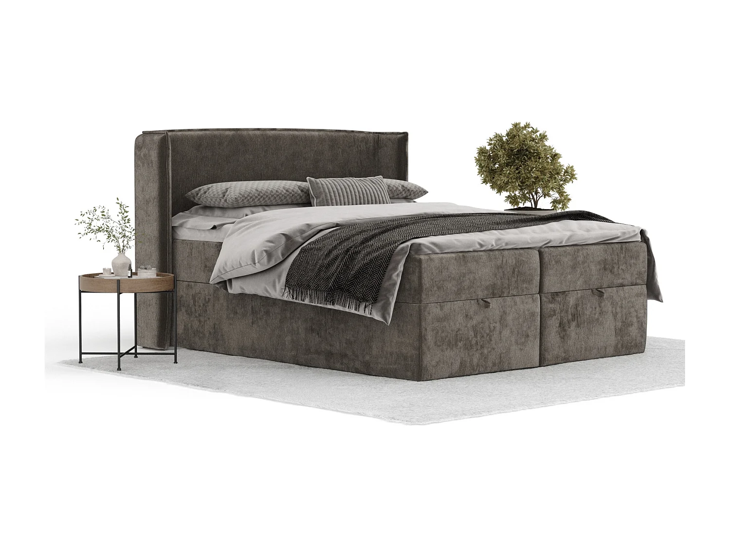 Lit boxspring en tissu chenille Passion - matelas - surmatelas - 160x200 cm - brun