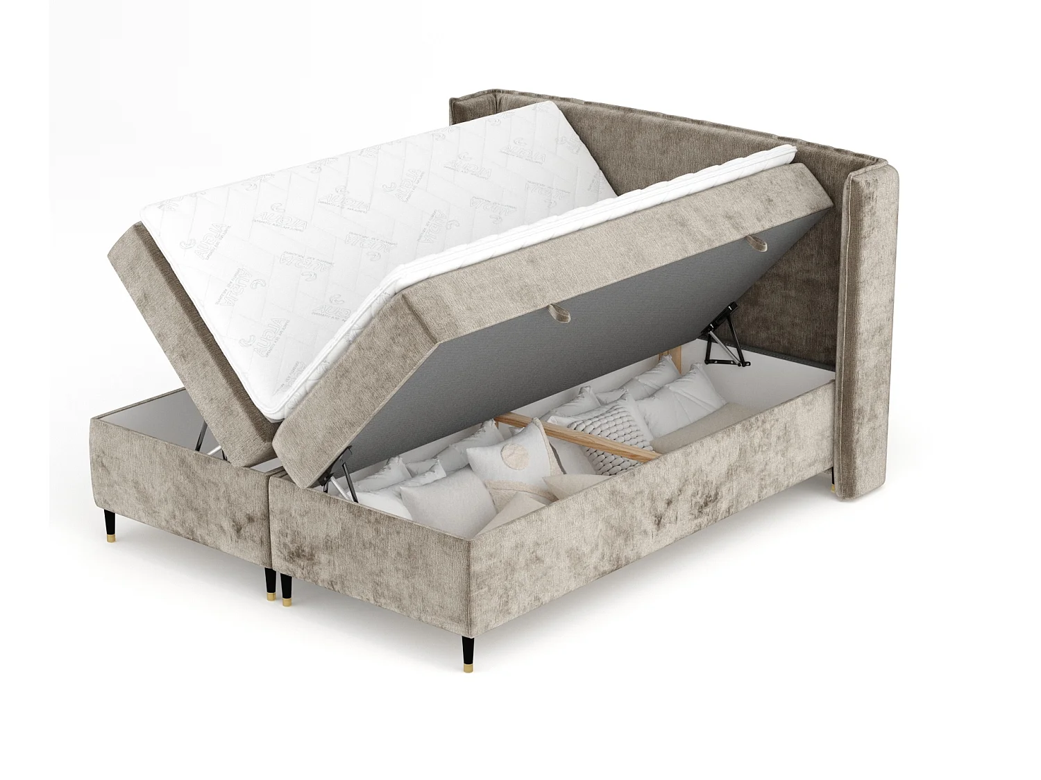 Lit boxspring en tissu chenille Segni - matelas - surmatelas - 140x200 cm - beige