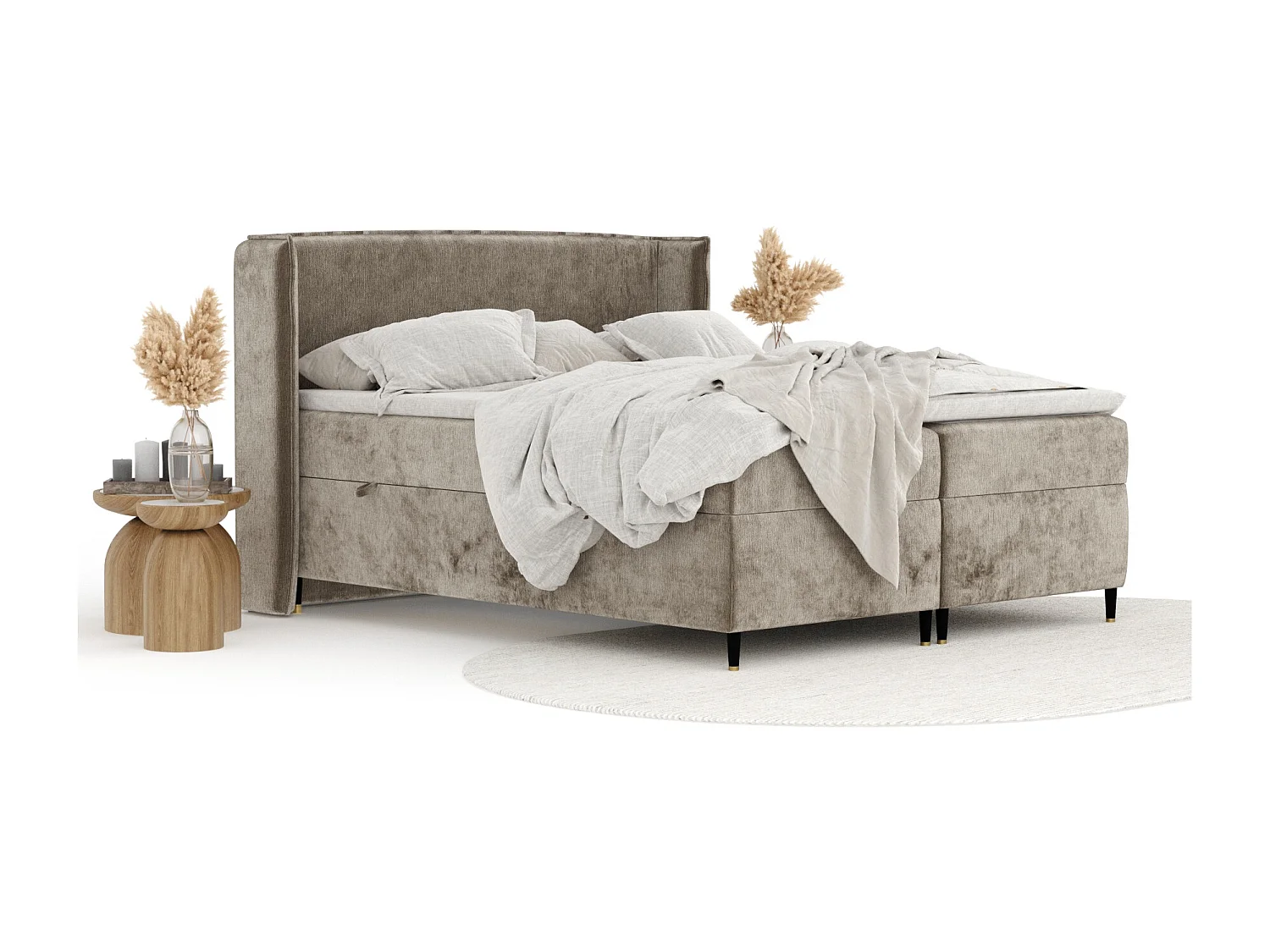 Lit boxspring en tissu chenille Segni - matelas - surmatelas - 140x200 cm - beige