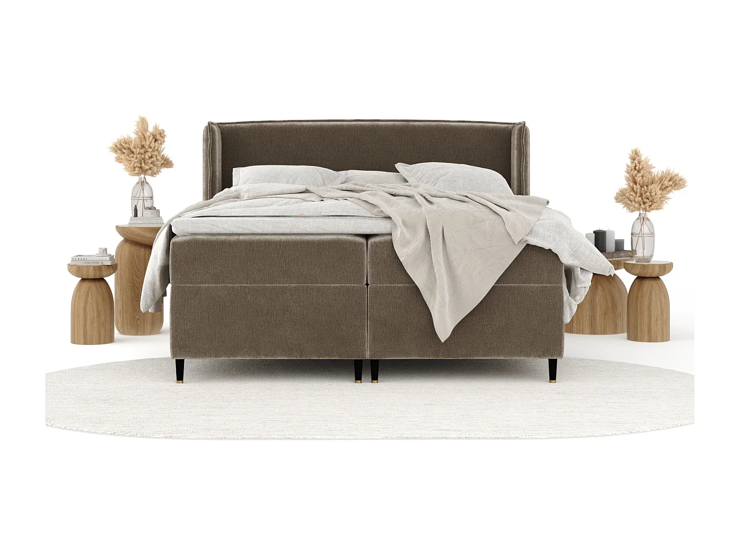 Lit boxspring en tissu chenille Segni - matelas - surmatelas - 140x200 cm - beige