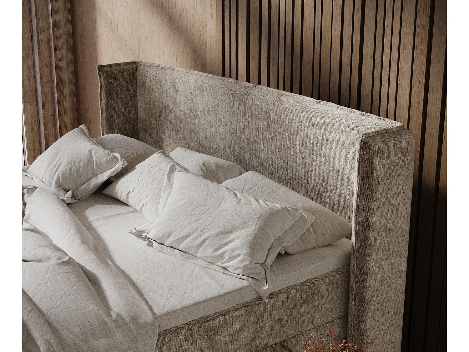 Lit boxspring en tissu chenille Segni - matelas - surmatelas - 140x200 cm - beige