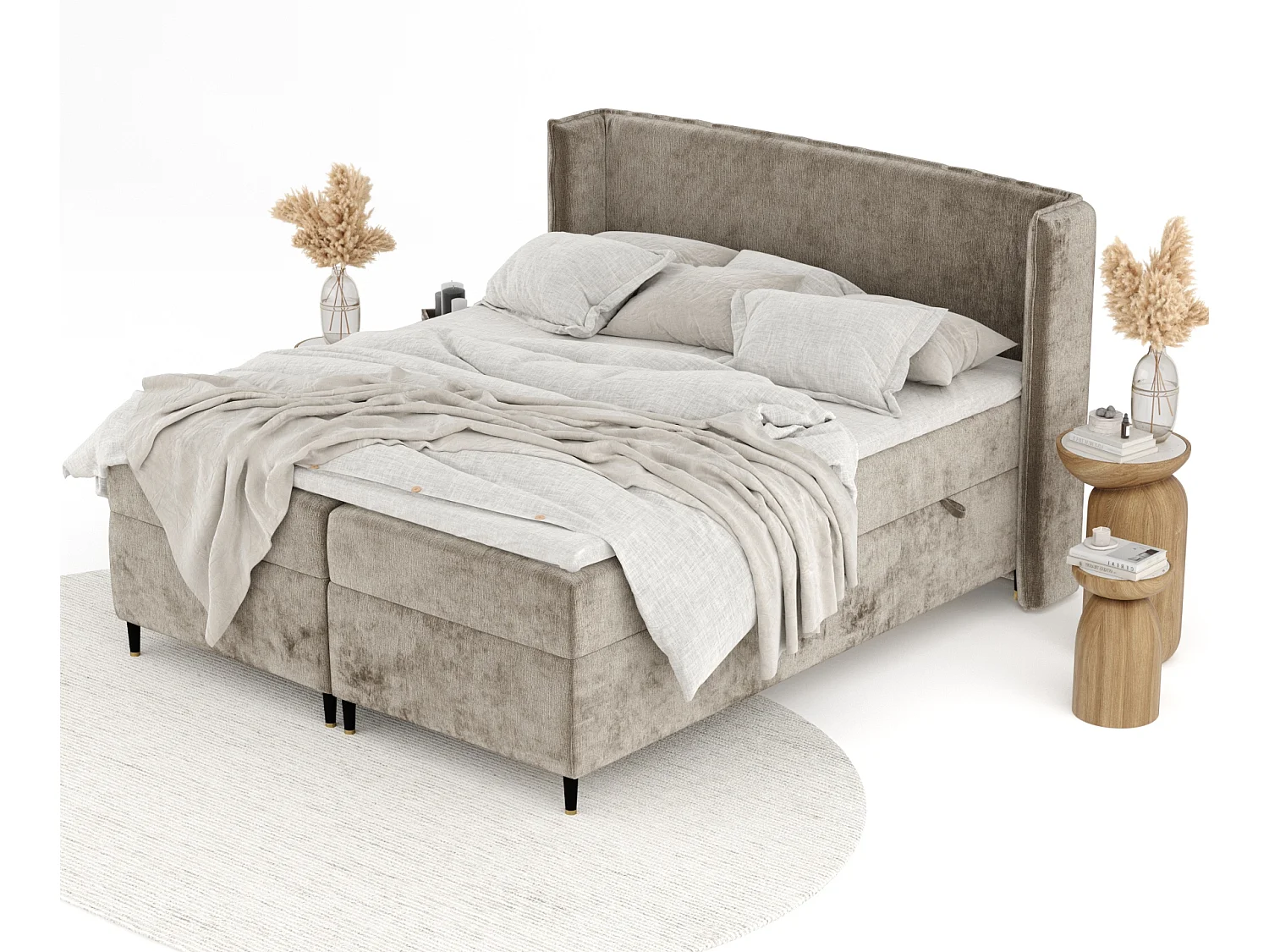 Boxspringbett aus Chenille-Stoff Segni - Matratze - Toppermatratze - 140x200 cm - beige