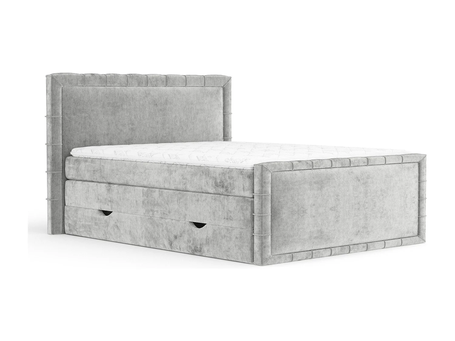 Boxspringbett im Chenille-Stoff Estelle - Matratze - Topper - 160x200 cm - hellgrau