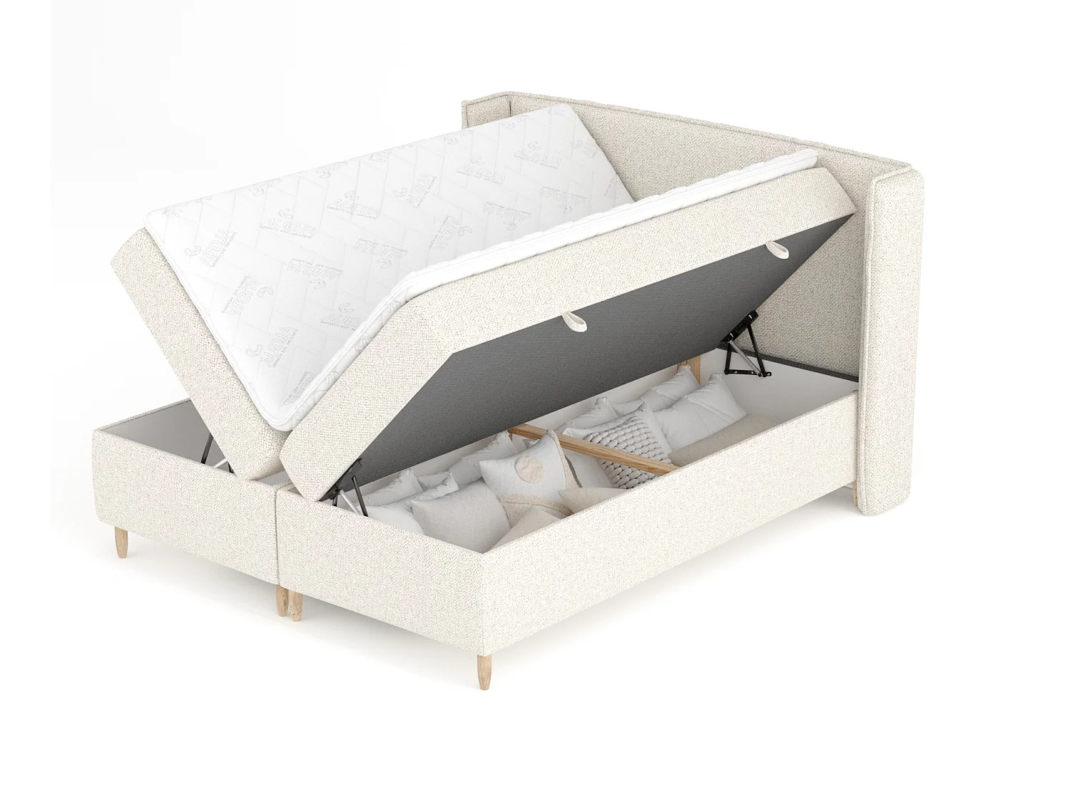 Lit boxspring en tissu bouclette Segni - matelas - surmatelas - 140x200 cm - beige