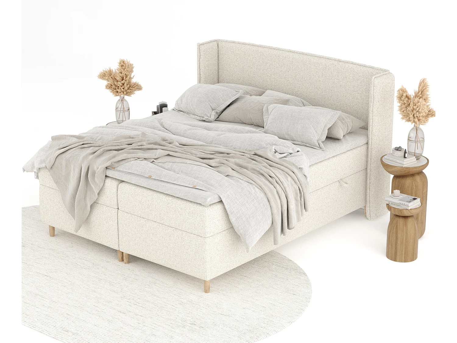 Lit boxspring en tissu bouclette Segni - matelas - surmatelas - 140x200 cm - beige