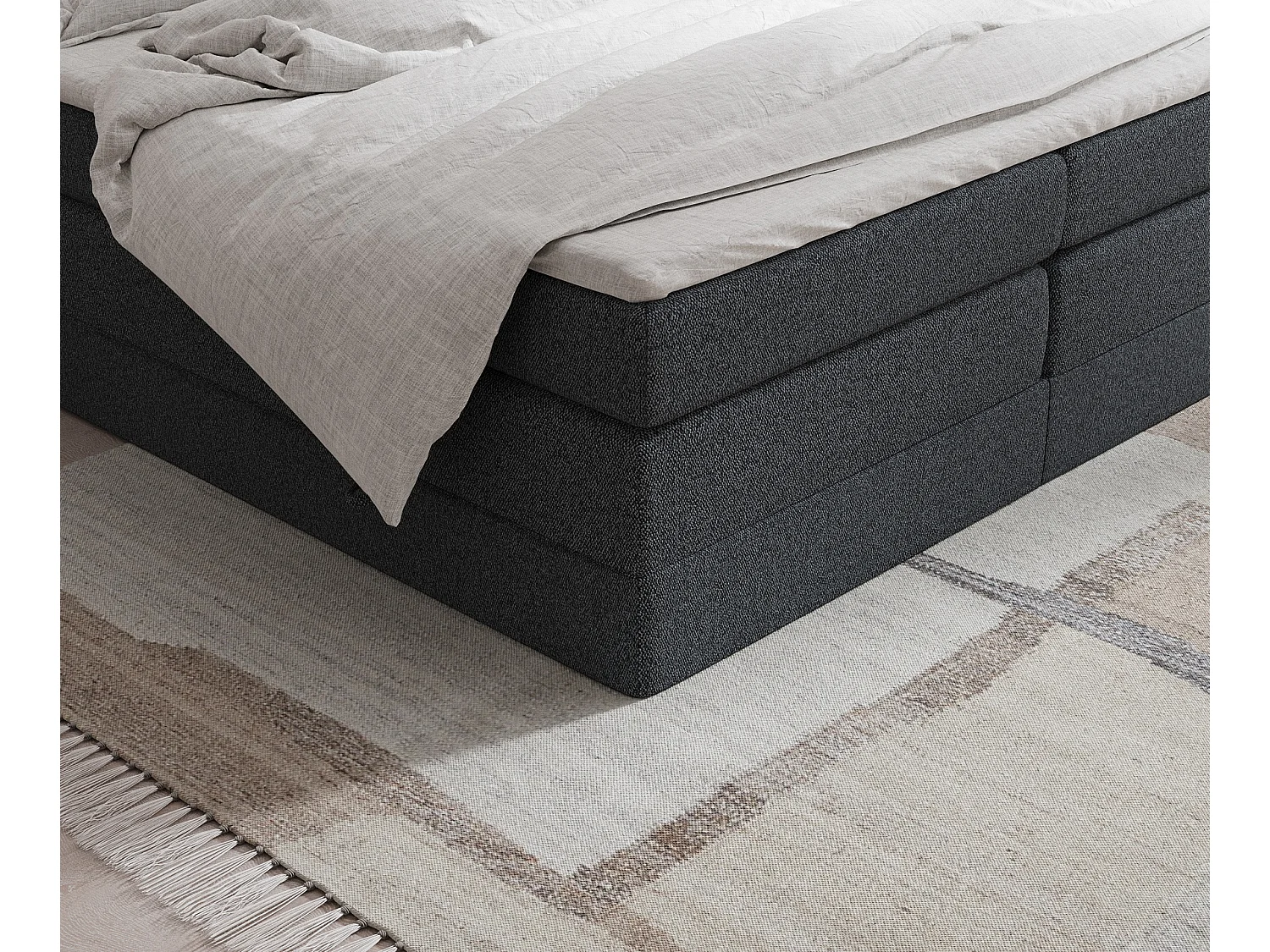 Boxspringbett aus Webstoff Juniper - Matratze - Toppermatratze - 200x200 cm - schwarz