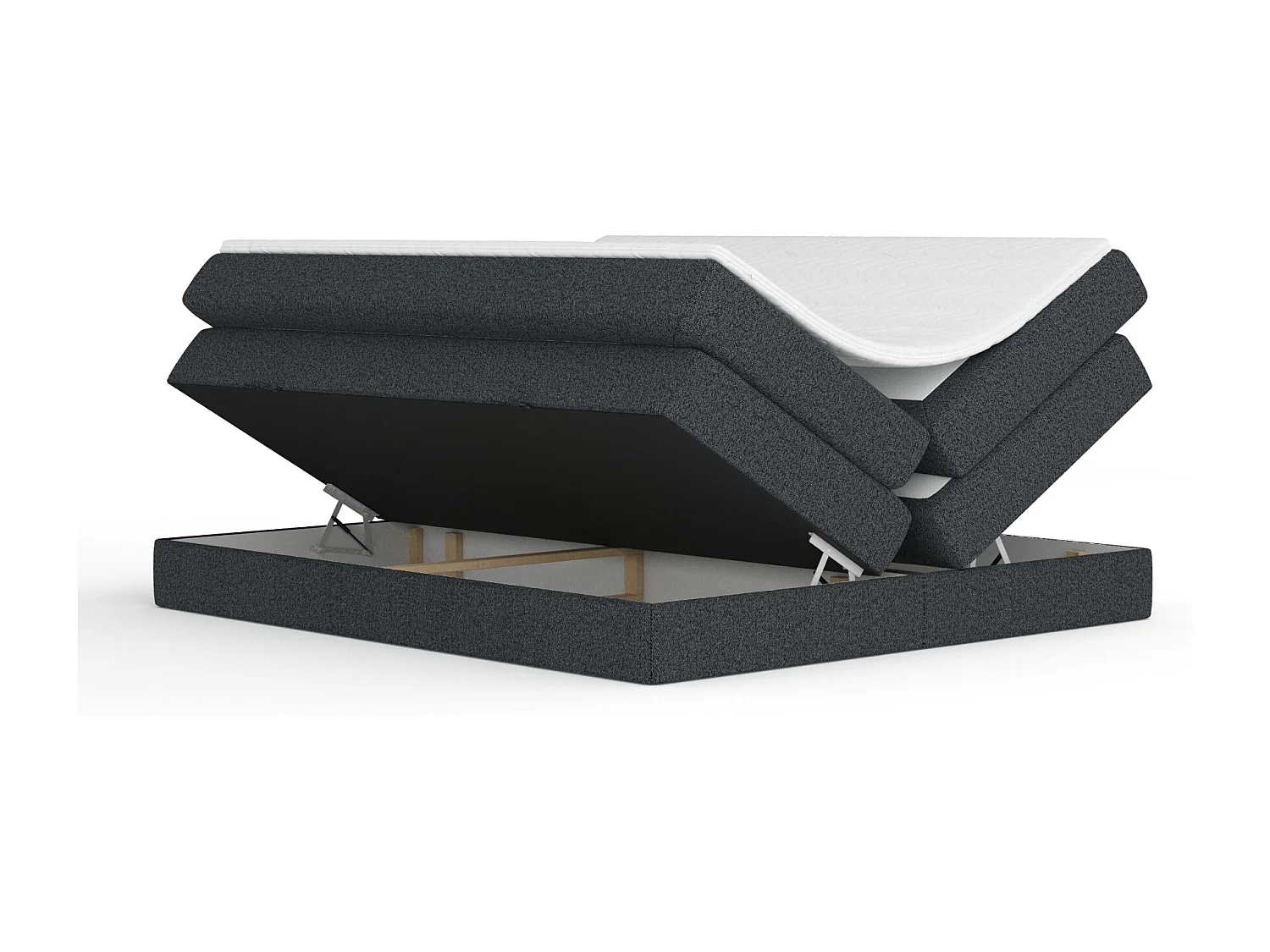 Lit boxspring en toile tissée Juniper - matelas - surmatelas - 200x200 cm - noir