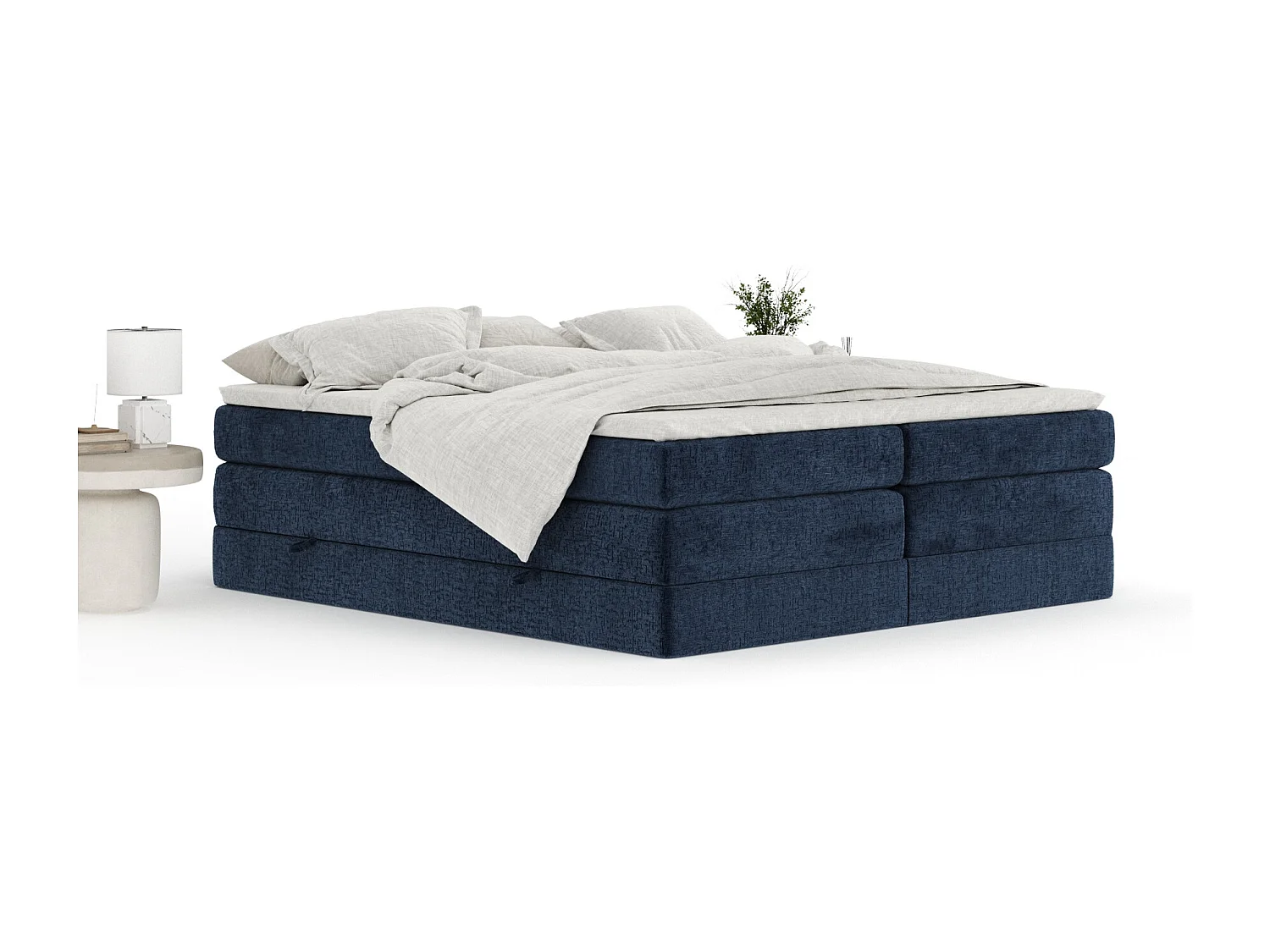 Boxspringbett aus Chenille-Stoff Juniper - Matratze - Toppermatratze - 160x200 cm - marineblau