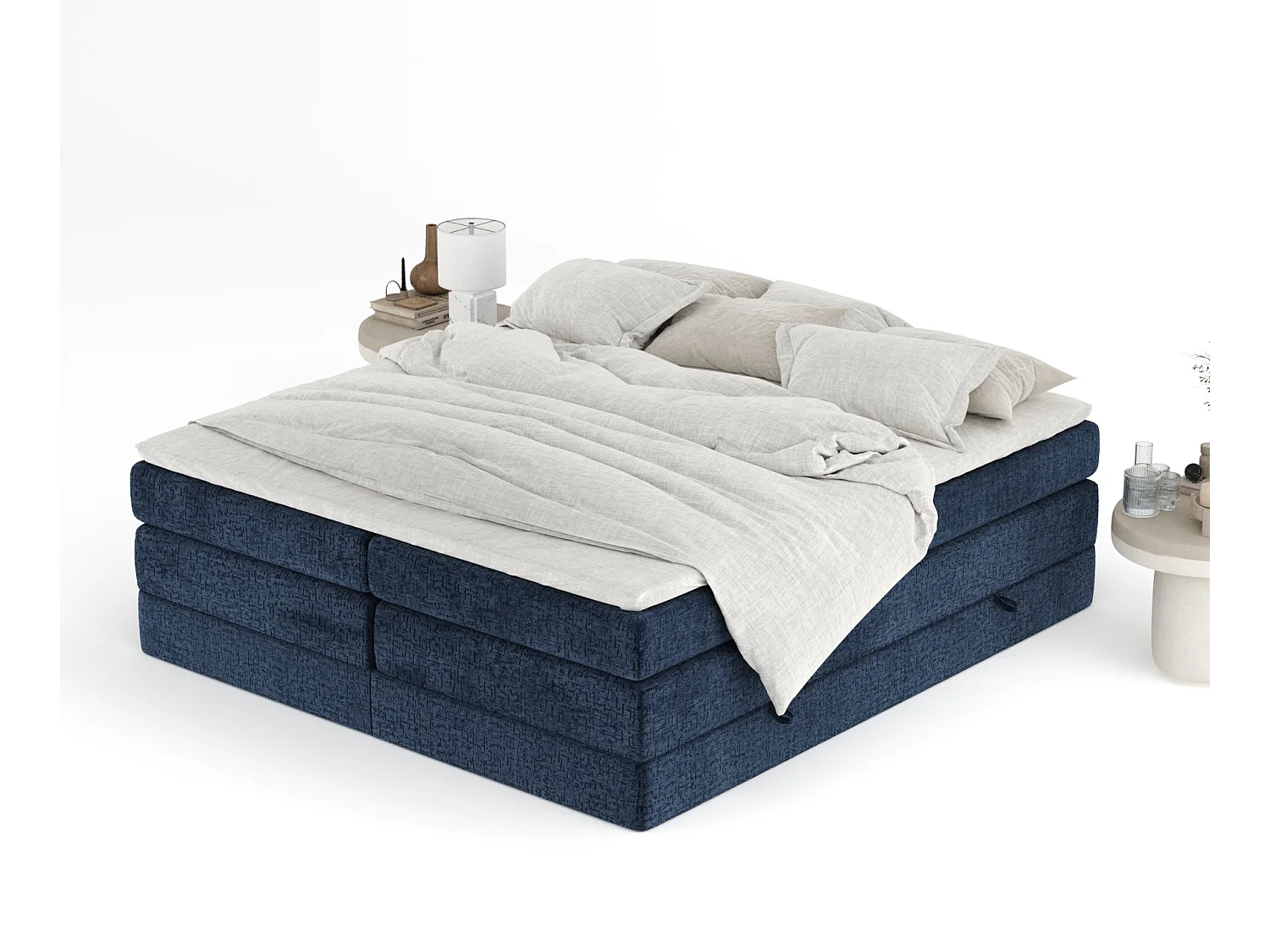 Boxspringbett aus Chenille-Stoff Juniper - Matratze - Toppermatratze - 160x200 cm - marineblau