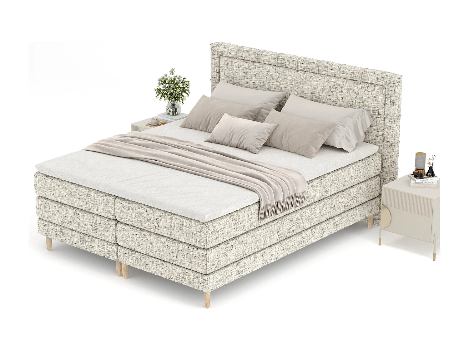 Boxspringbett aus Webstoff Rimini - Matratze - Toppermatratze - 160x200 cm - beige melange