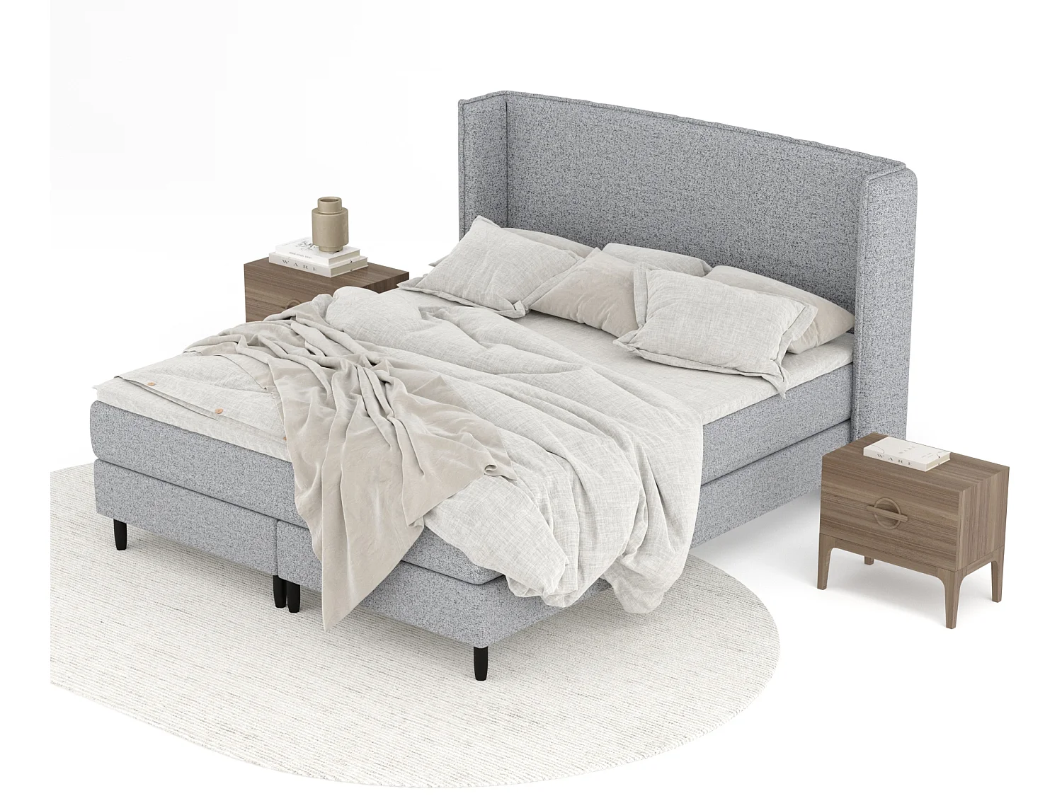 Boxspringbett aus Webstoff Ardis - Matratze - Toppermatratze - 160x200 cm - grau