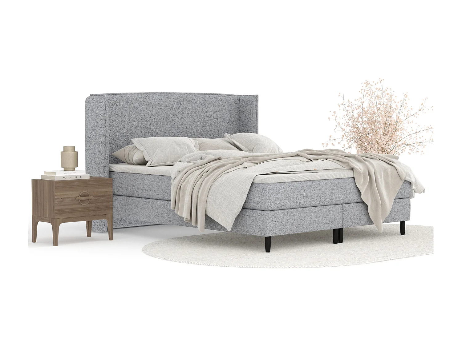 Lit boxspring en toile tissée Ardis - matelas - surmatelas - 160x200 cm - gris