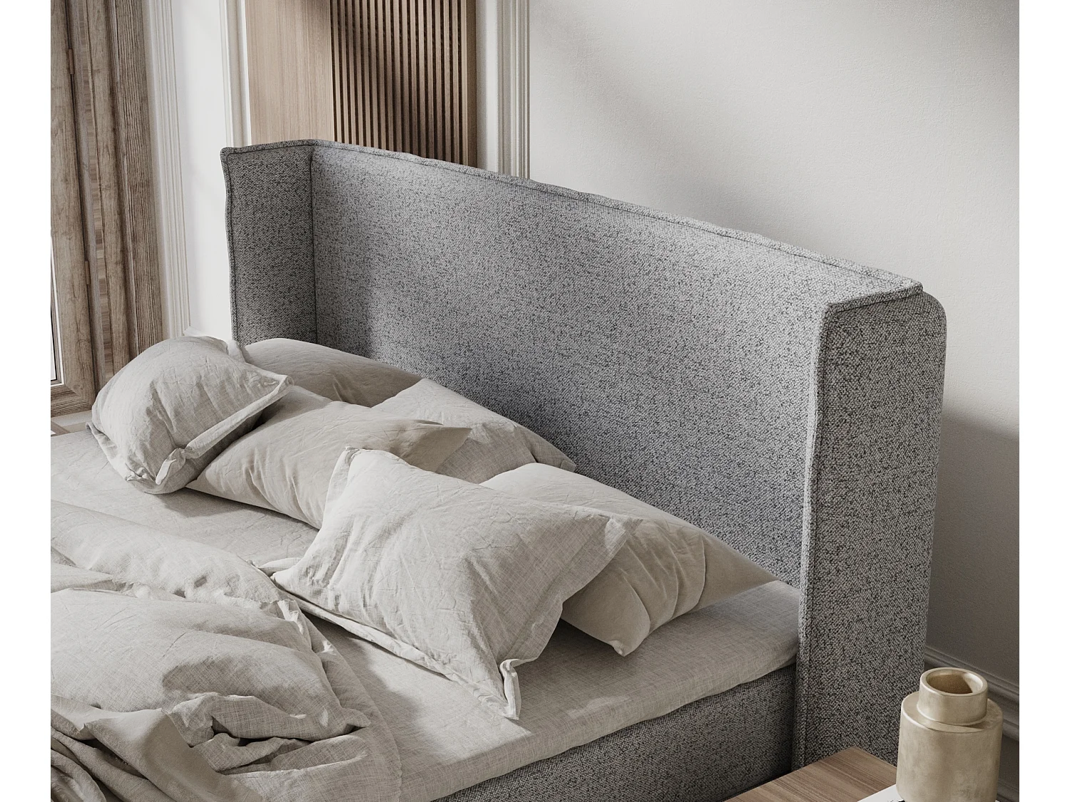 Lit boxspring en toile tissée Ardis - matelas - surmatelas - 160x200 cm - gris