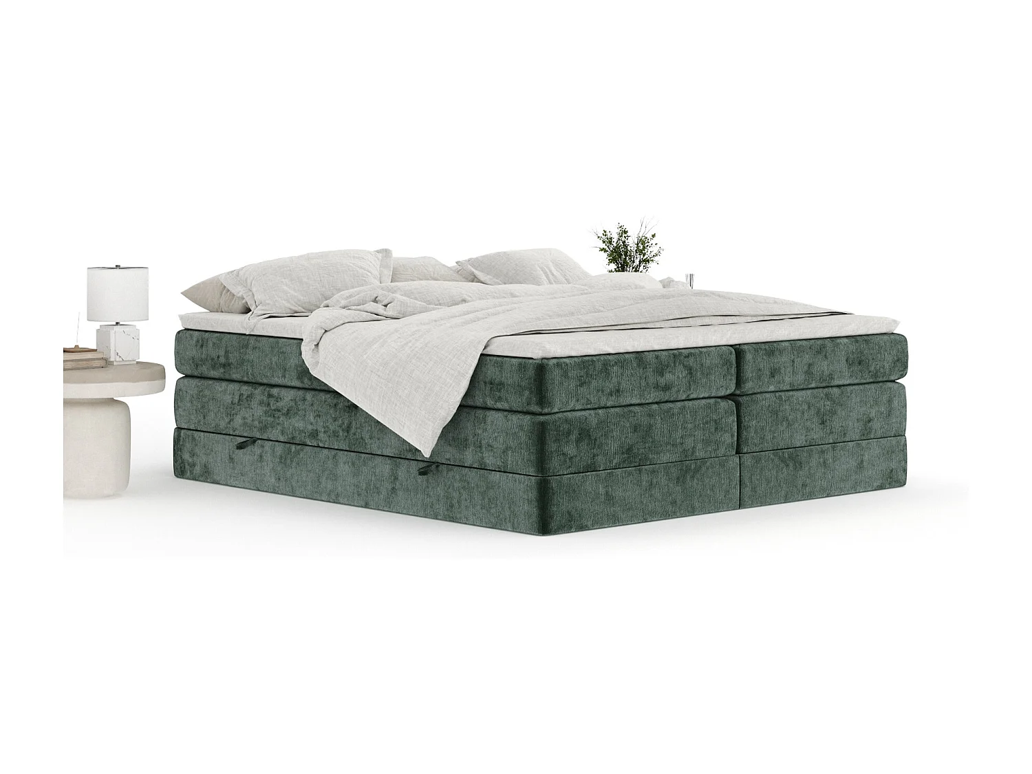 Lit boxspring en tissu chenille Juniper - matelas - surmatelas - 160x200 cm - vert
