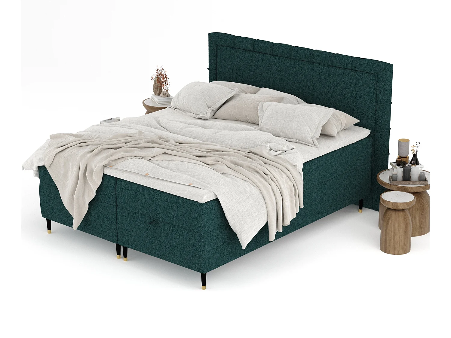 Boxspringbett aus Webstoff Voyage - Matratze - Toppermatratze - 160x200 cm - grün