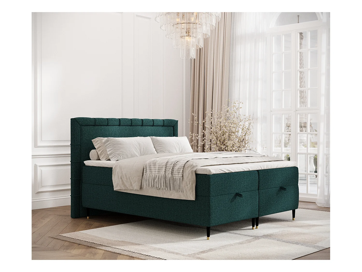 Lit boxspring en toile tissée Voyage - matelas - surmatelas - 160x200 cm - vert