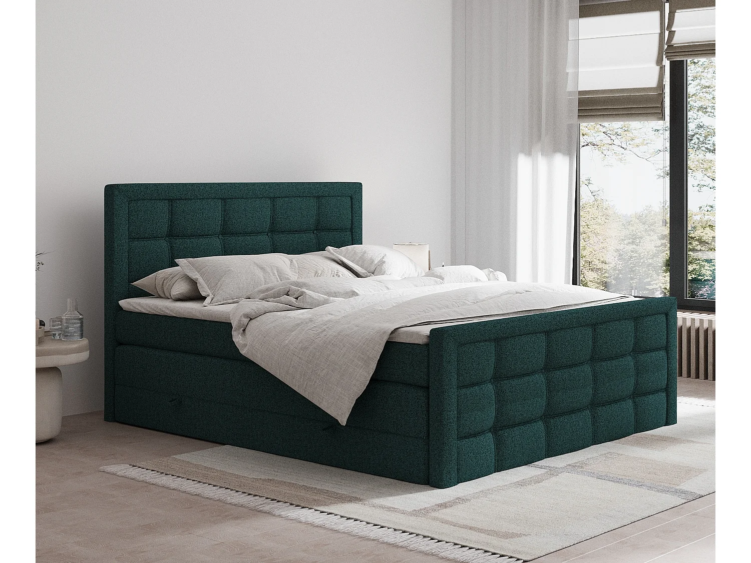 Lit boxspring en toile tissée Ambrosia - matelas - surmatelas - 160x200 cm - vert