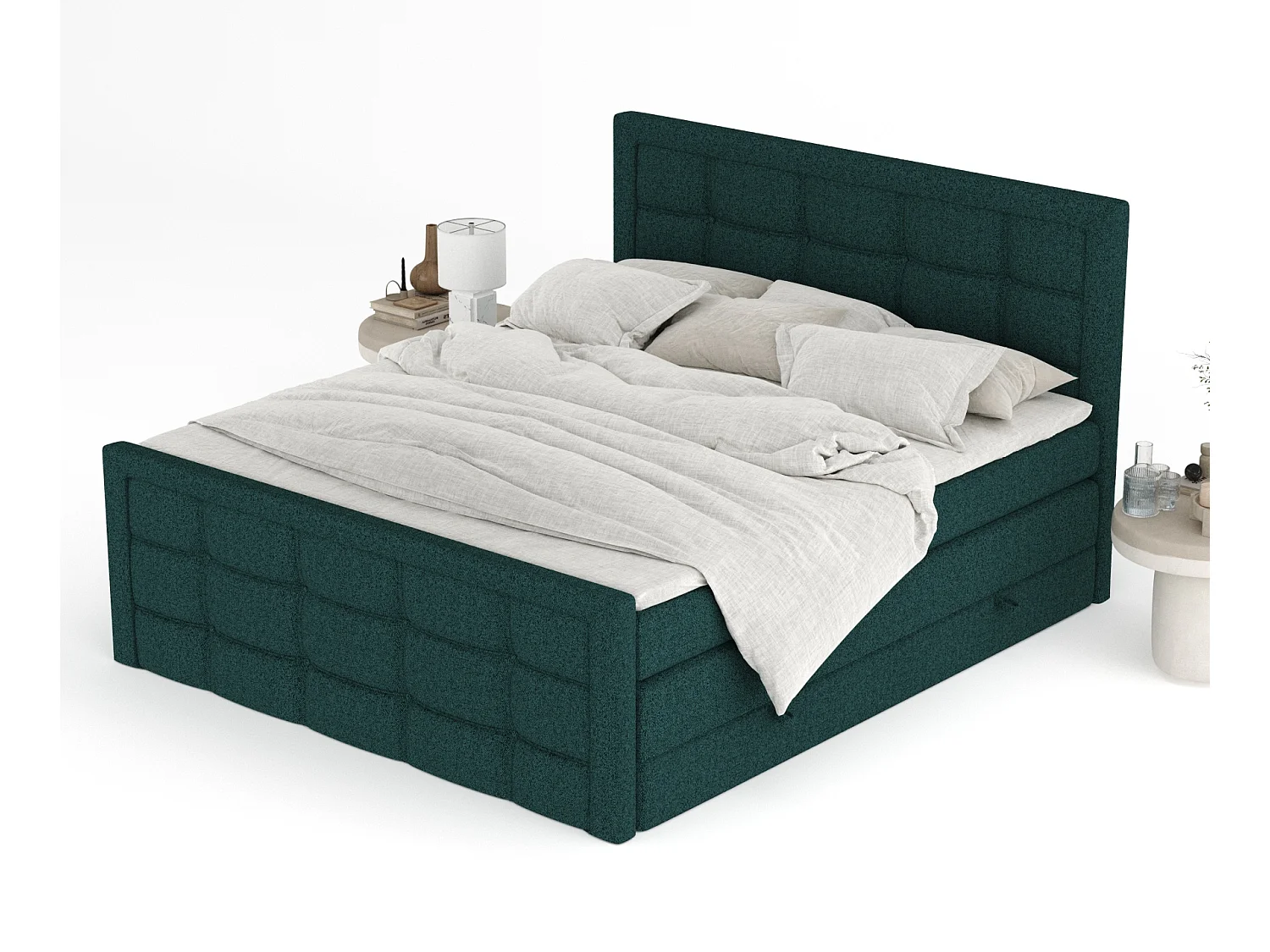 Boxspringbett aus Webstoff Ambrosia - Matratze - Toppermatratze - 160x200 cm - grün