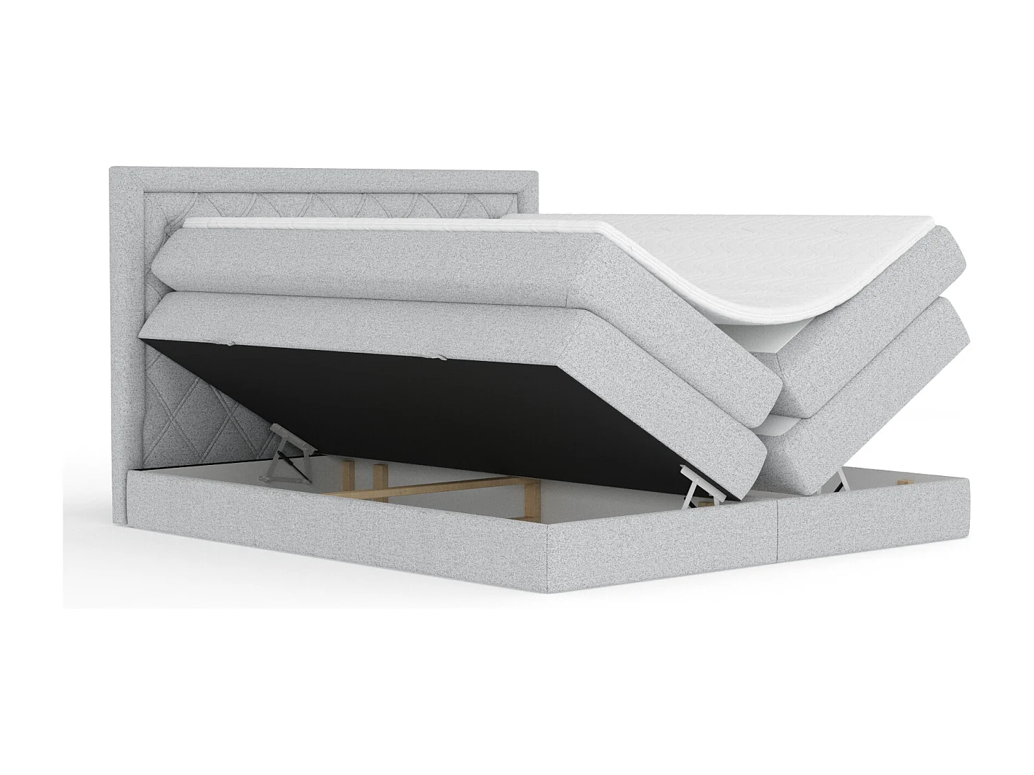 Lit boxspring en toile tissée Aurelia - matelas - surmatelas - 200x200 cm - gris clair