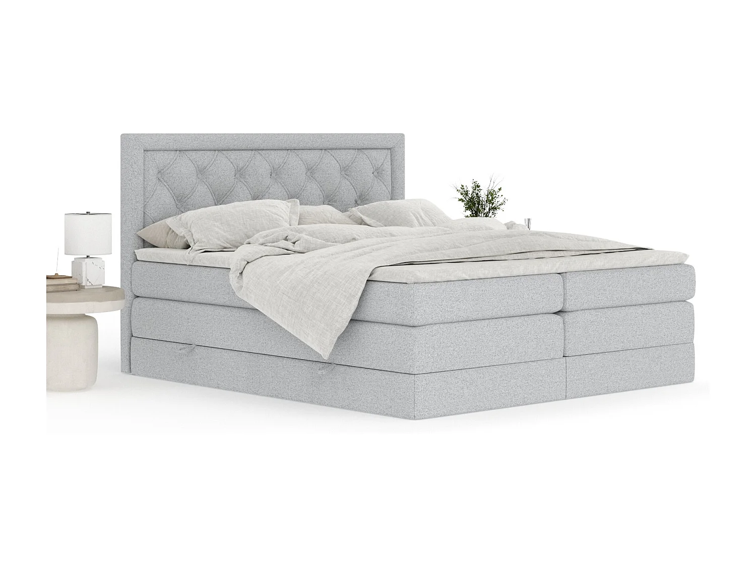 Lit boxspring en toile tissée Aurelia - matelas - surmatelas - 200x200 cm - gris clair