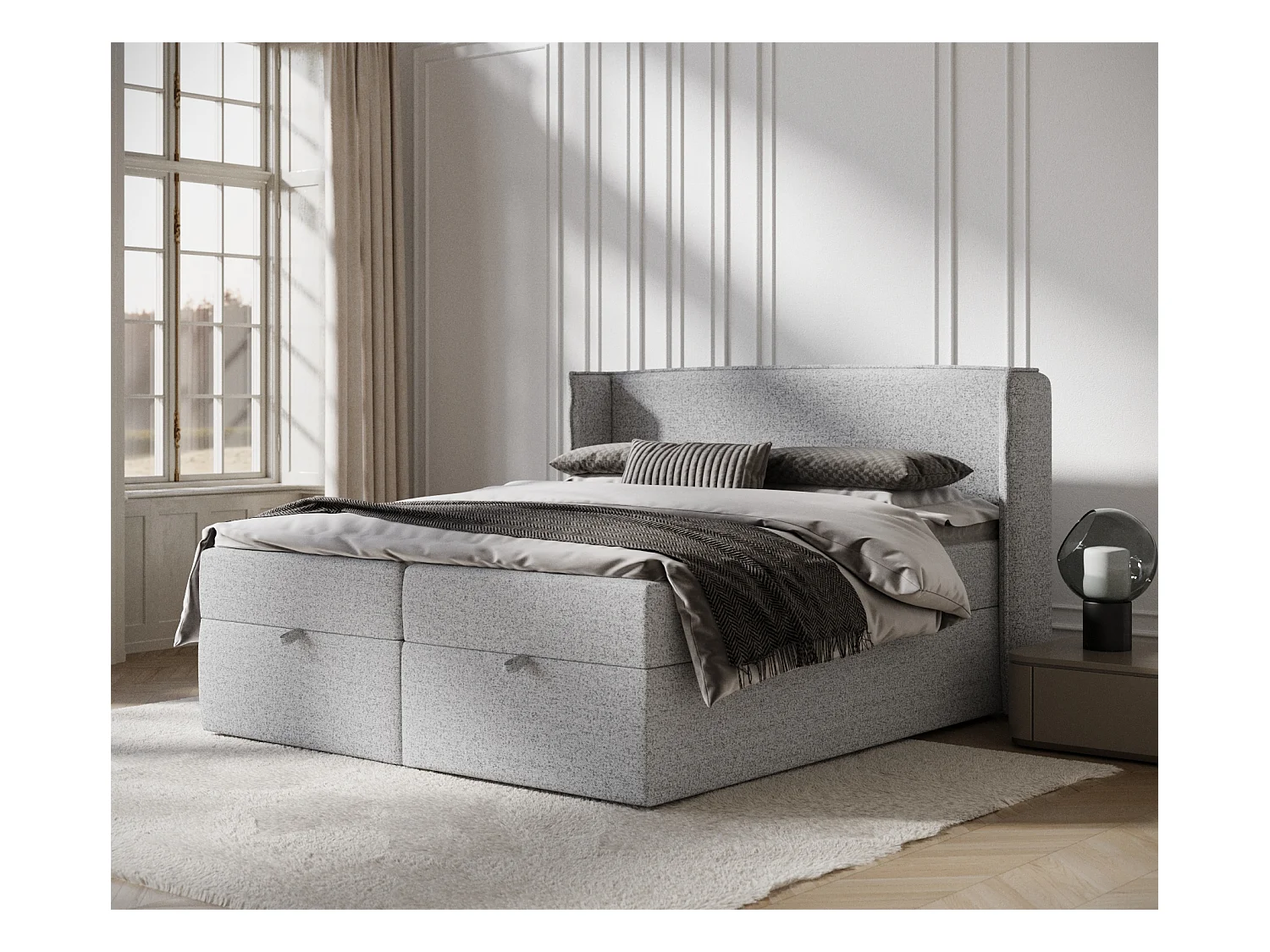 Lit boxspring en toile tissée Passion - matelas - surmatelas - 180x200 cm - gris