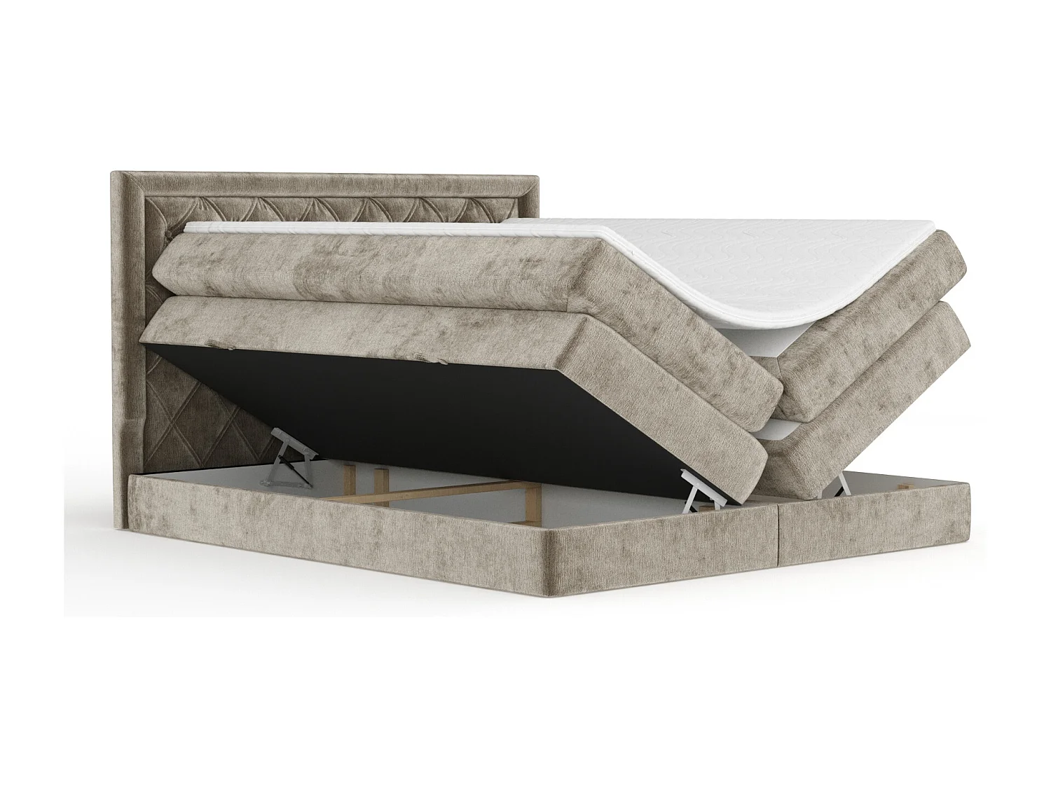 Boxspringbett aus Chenille-Stoff Aurelia - Matratze - Toppermatratze - 140x200 cm - beige