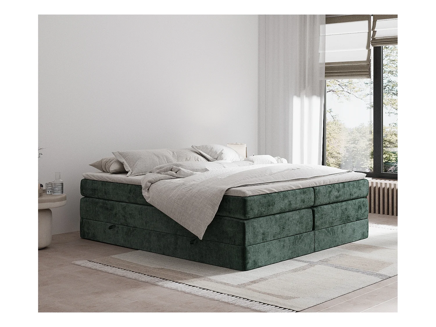 Lit boxspring en tissu chenille Juniper - matelas - surmatelas - 180x200 cm - vert