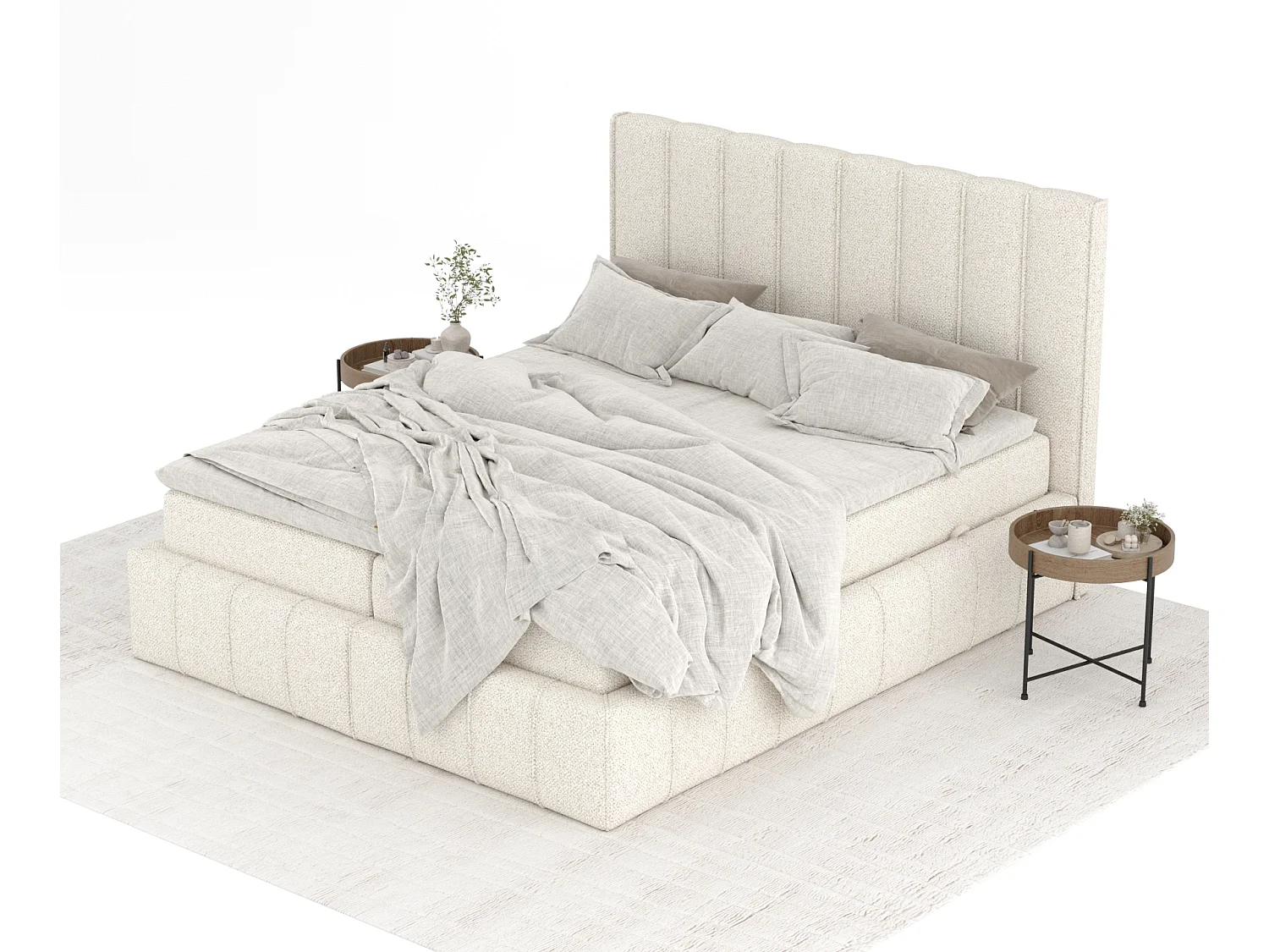 Lit boxspring en tissu bouclette Moretti - matelas - surmatelas - 160x200 cm - cream
