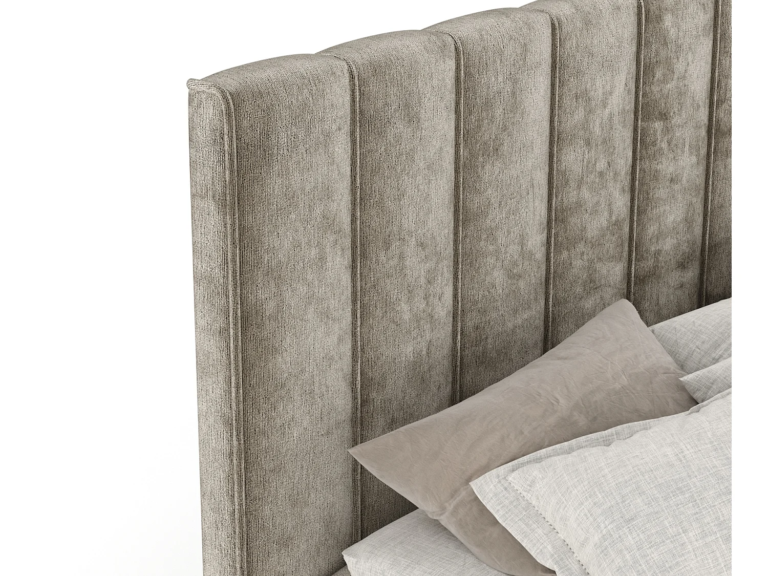 Boxspringbett aus Chenille-Stoff Moretti - Matratze - Toppermatratze - 140x200 cm - beige